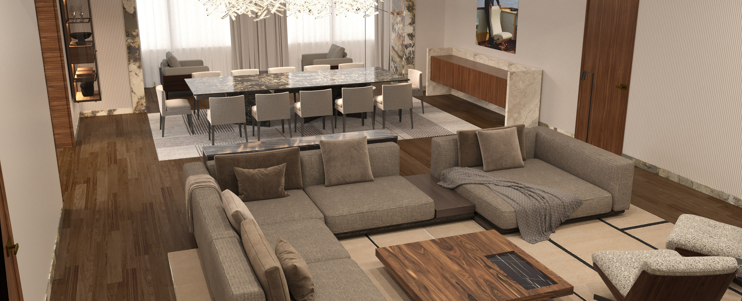 Диван Minotti, кофейный столик Minotti