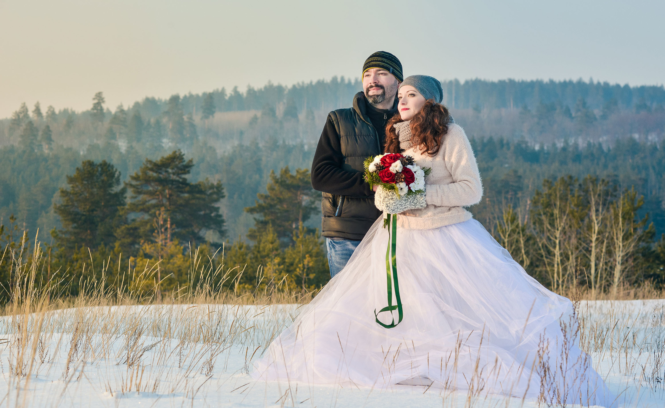 Свадебные фото на природе зимой.