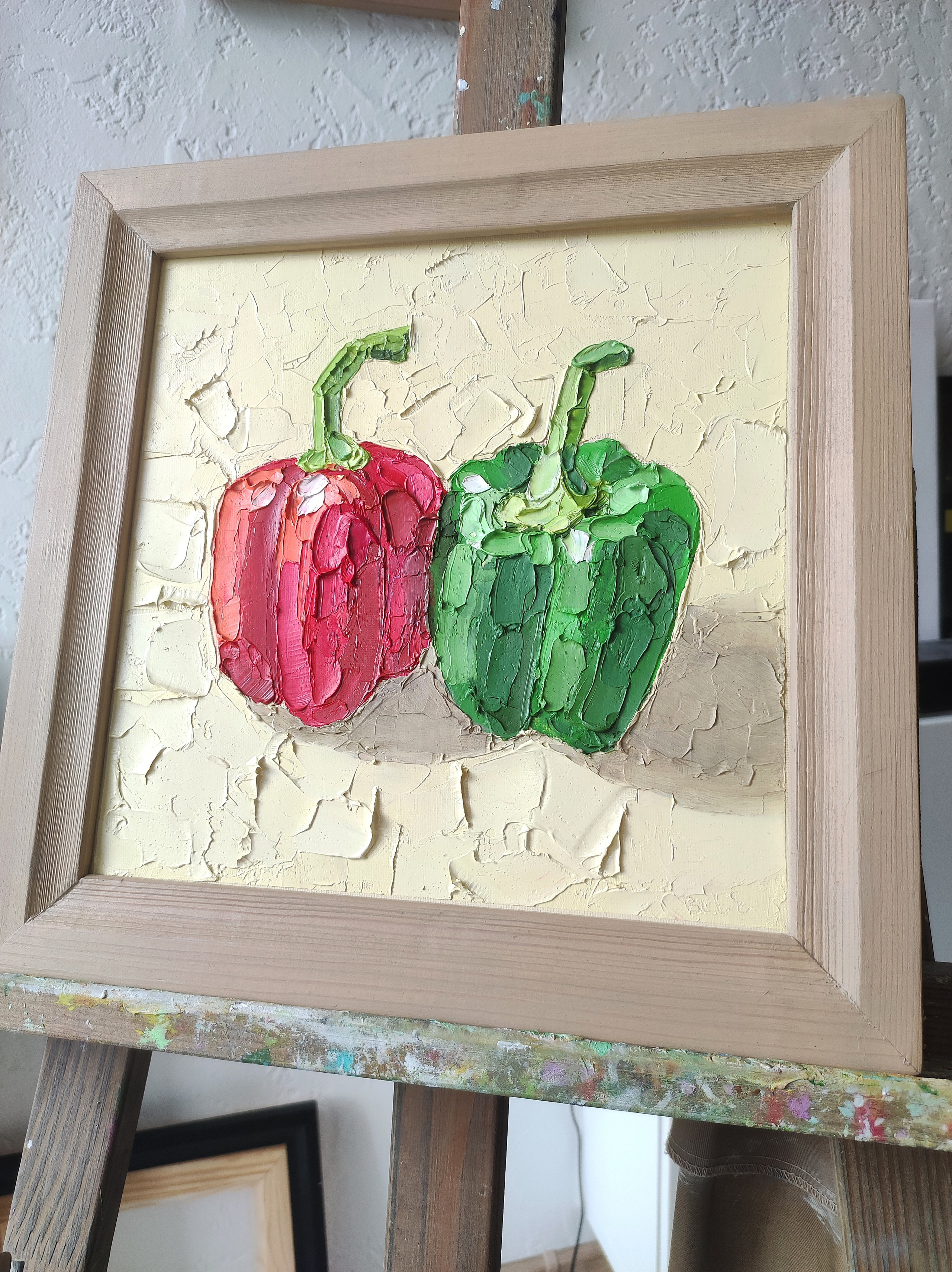 Современная интерьерная живопись, текстурная картина маслом с овощами