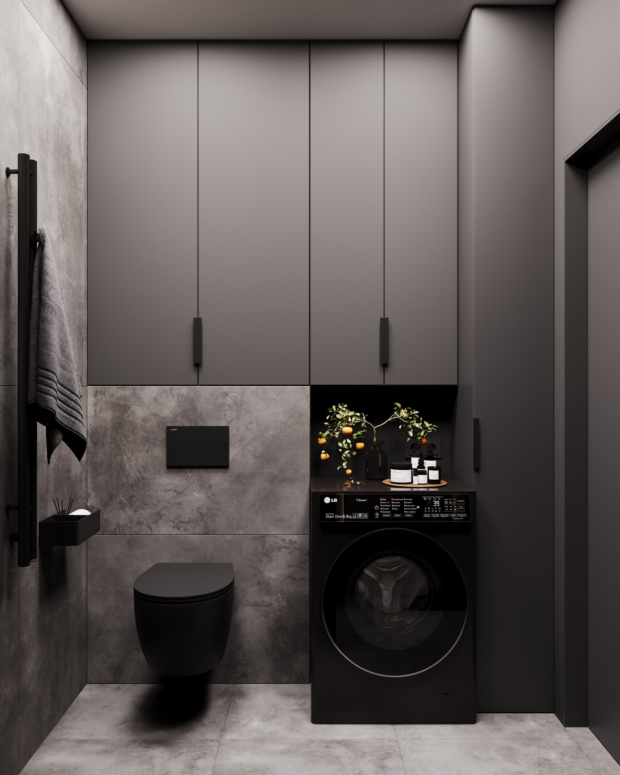 Black, winter bathroom. Дизайн интерьера | 3D визуализация | Миланская Марина