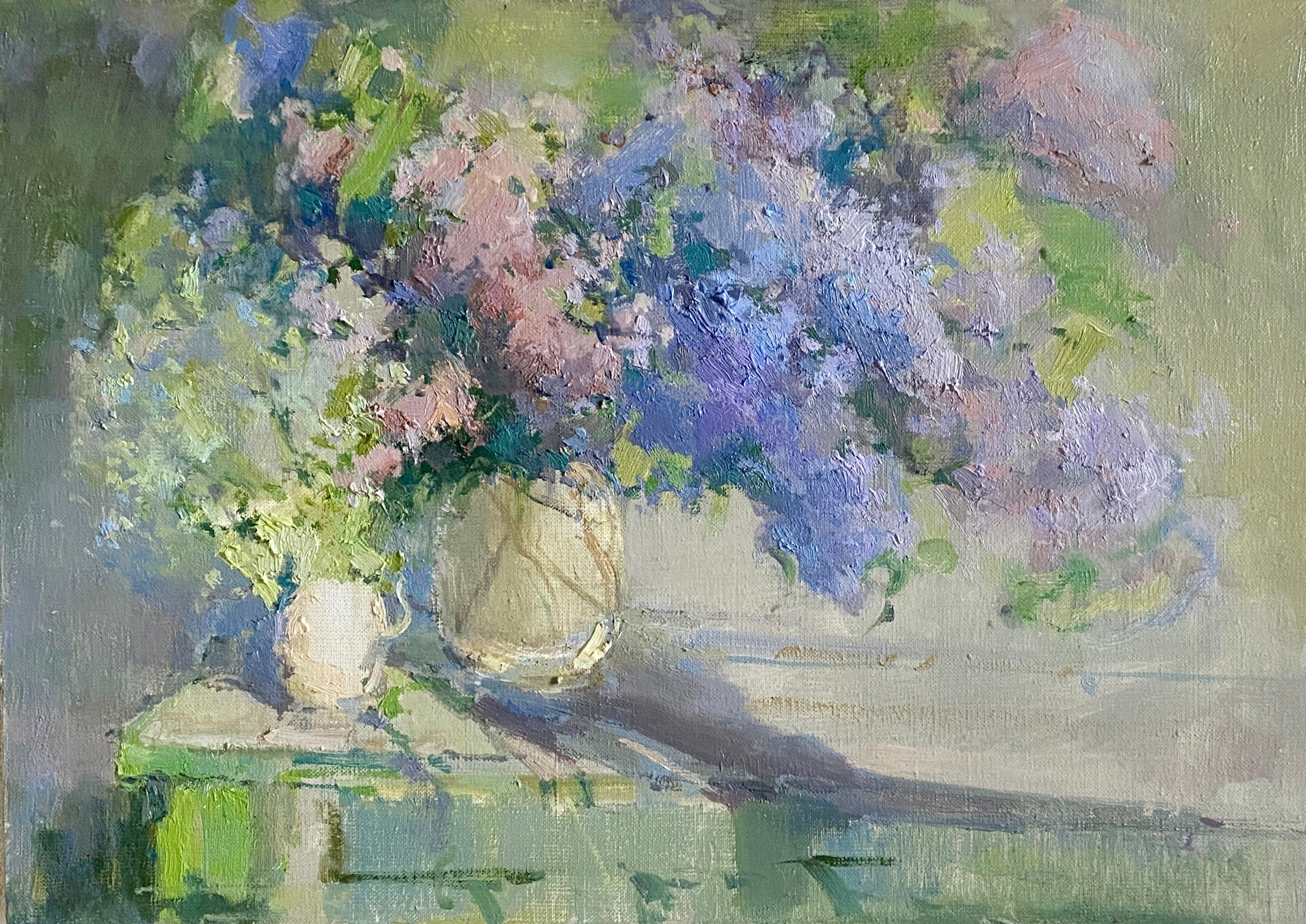 "Сиреневый" 50Х35 см. Холст/масло, 2024 цветы, масло, живопись, светлый, нежный, зеленый, цветы, сирень