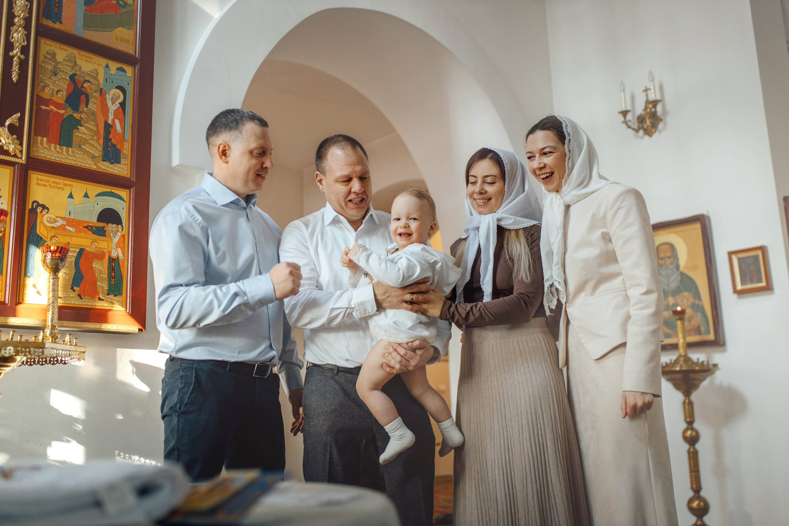 Таинство крещения Льва, храм Вознесения Господня, Ждановичи, февраль 2025