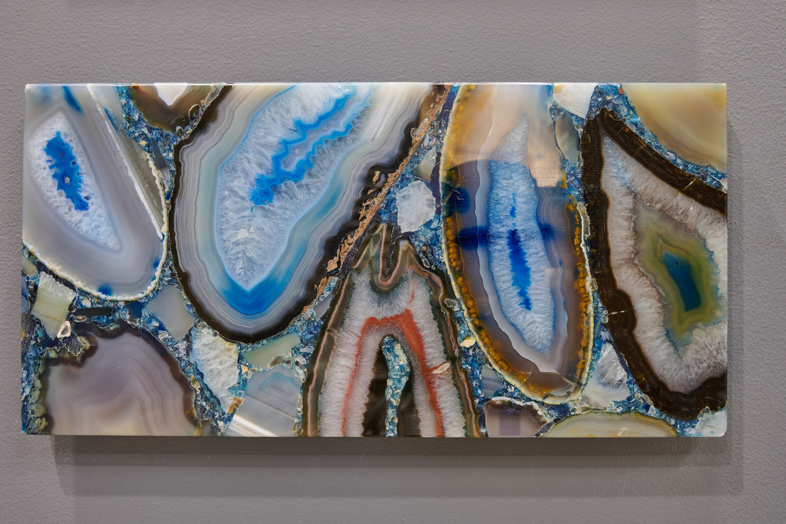 Слэб с рисунком агата, голубые и янтарные прожилки