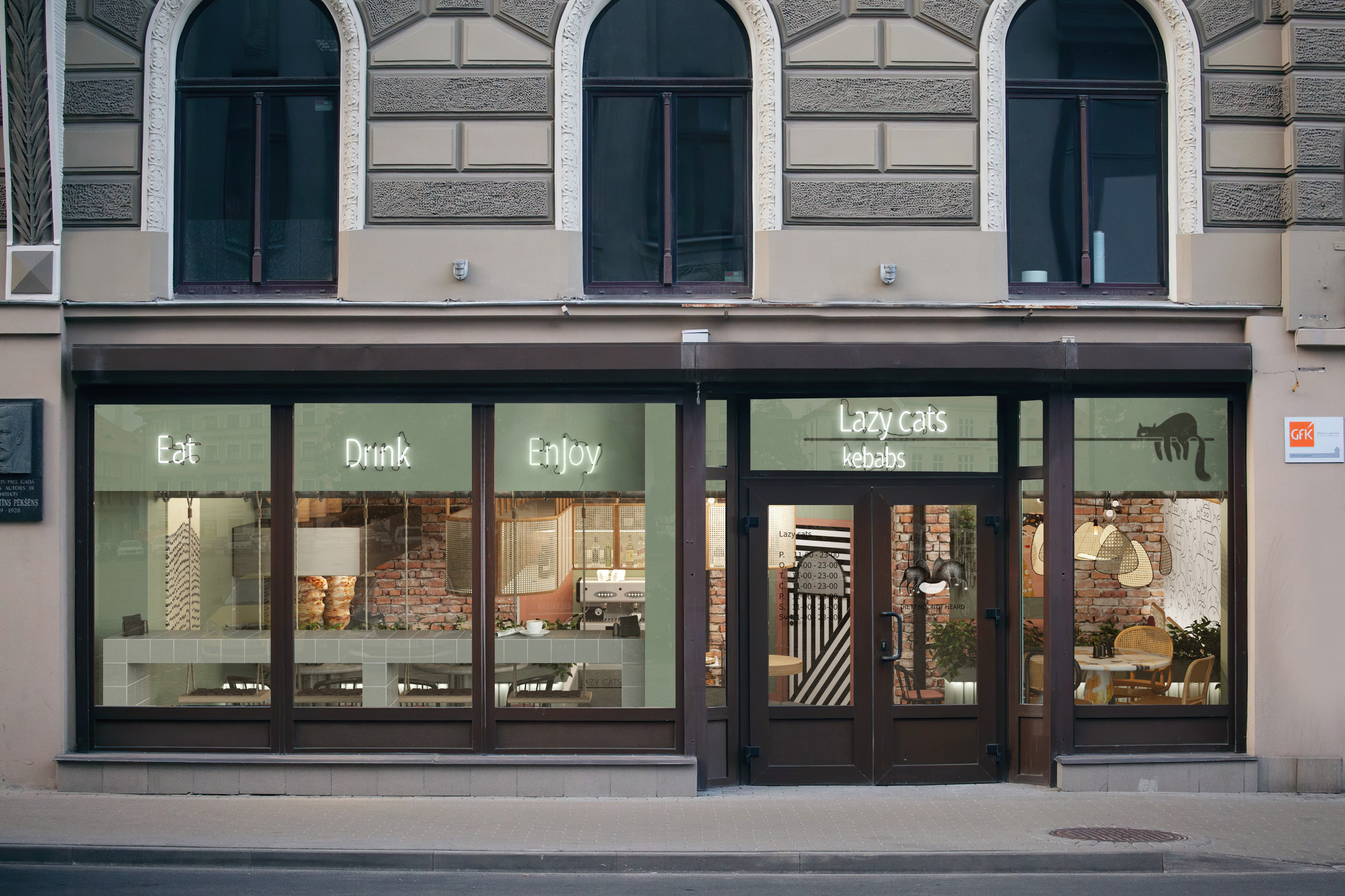 Lazy Cats Кебаб кафе. Дизайн Марина Павлюченкова. 3D визуализатор интерьеров Ксения Жарко