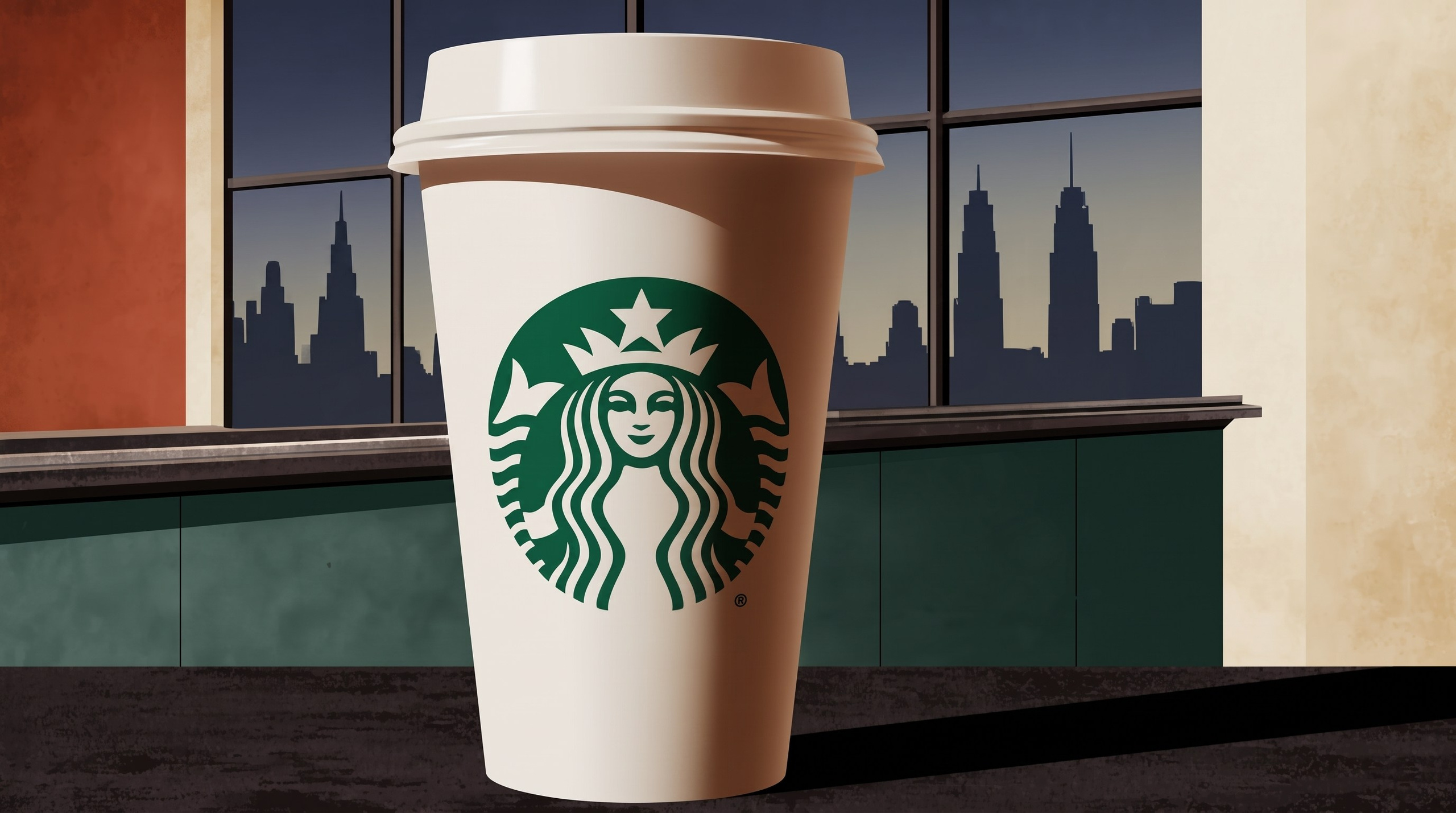Иллюстрация истории Starbucks для сюжетного AI-видео.