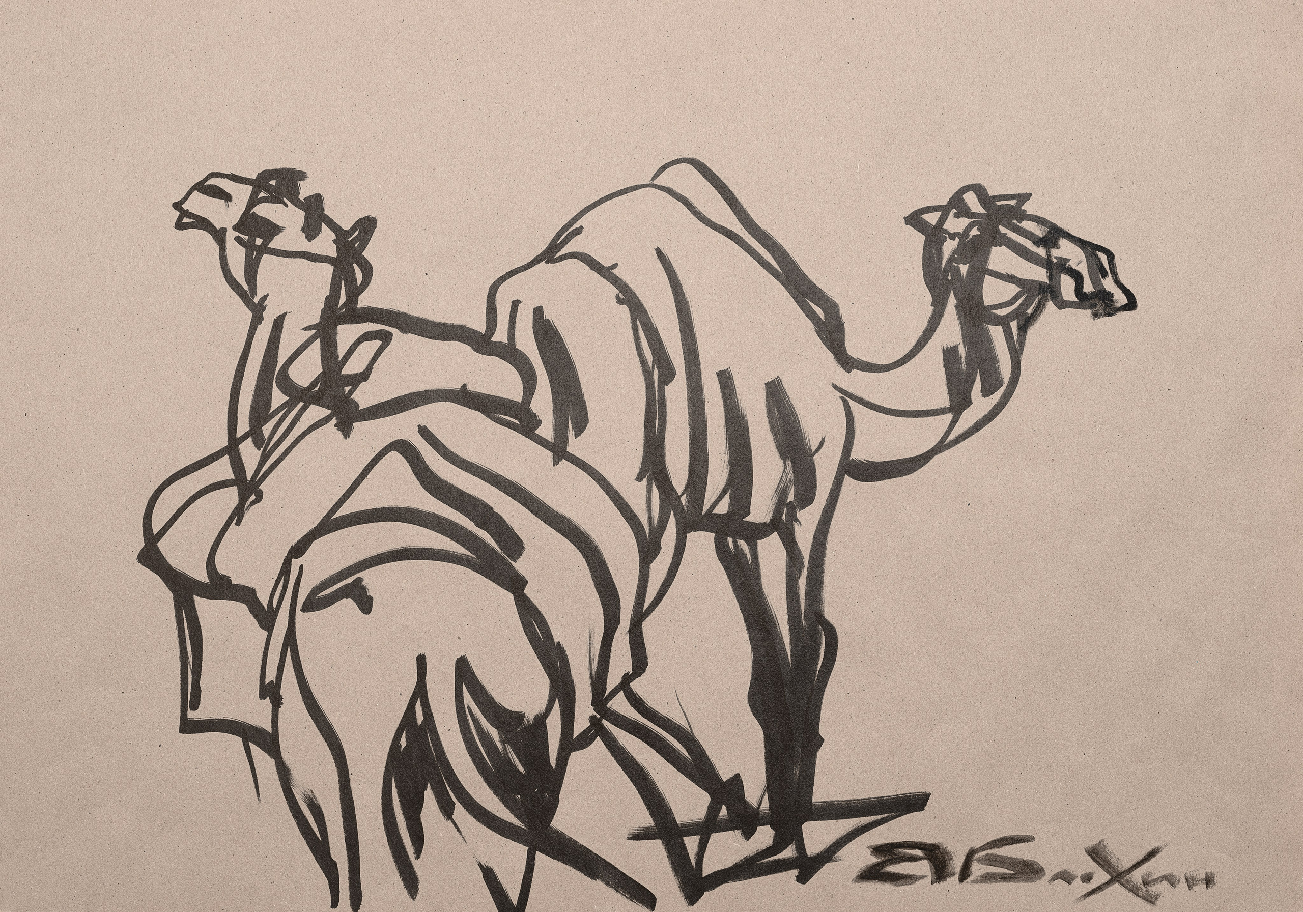 «Два верблюда» - художник Валерий Блохин (бумага, маркер, 42x60см, 2017)