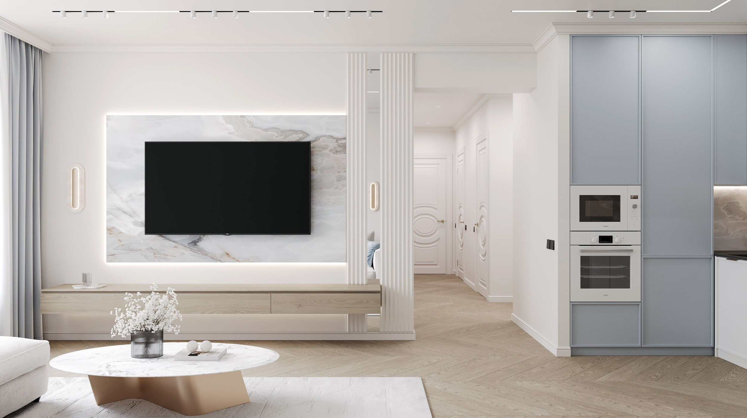 Blue Classic. Дизайн интерьера | 3D визуализация | Миланская Марина