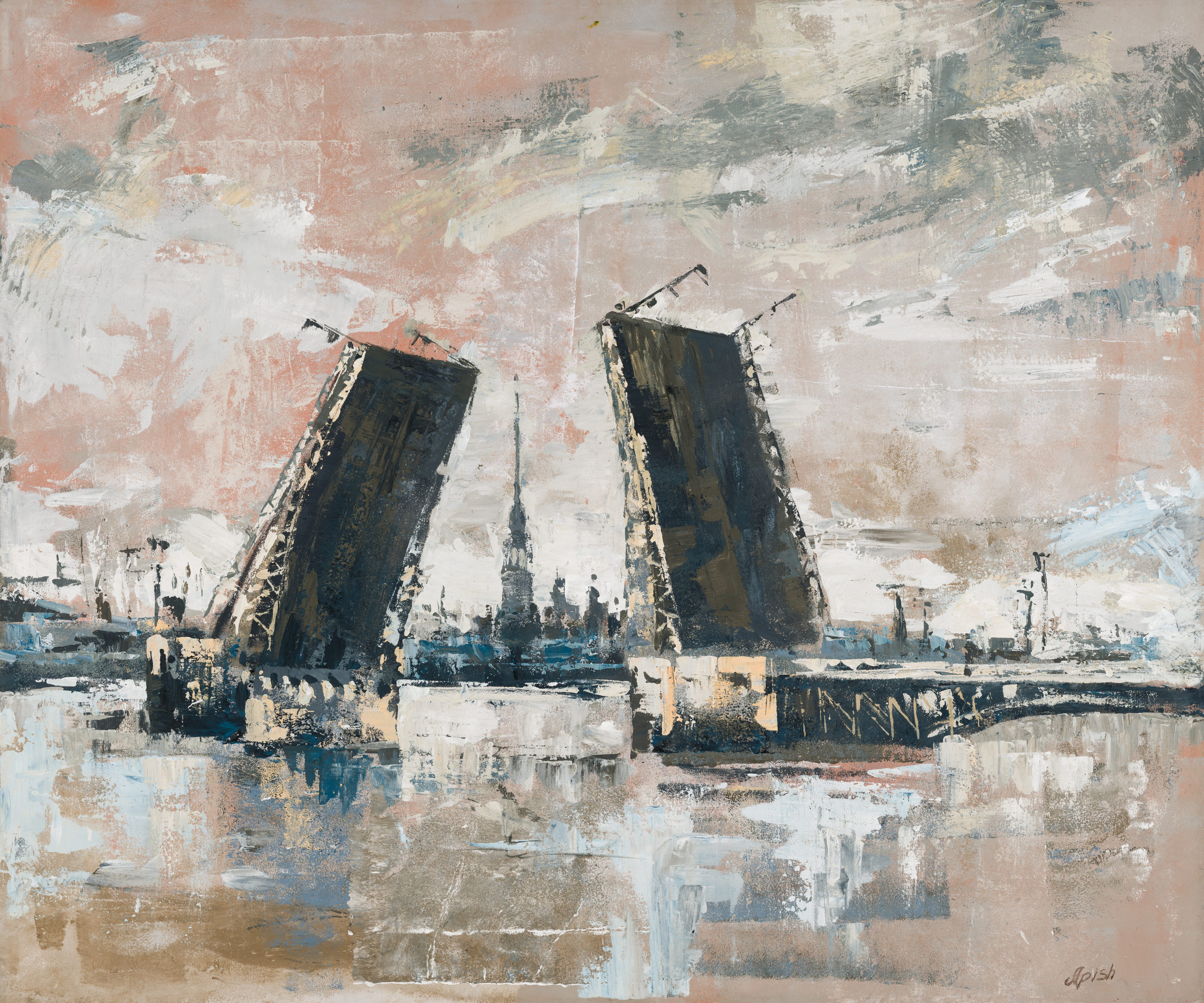 «Разводные мосты. Питер» - художник Алексей Апиш (холст, акрил, 100x120 см, 2018)