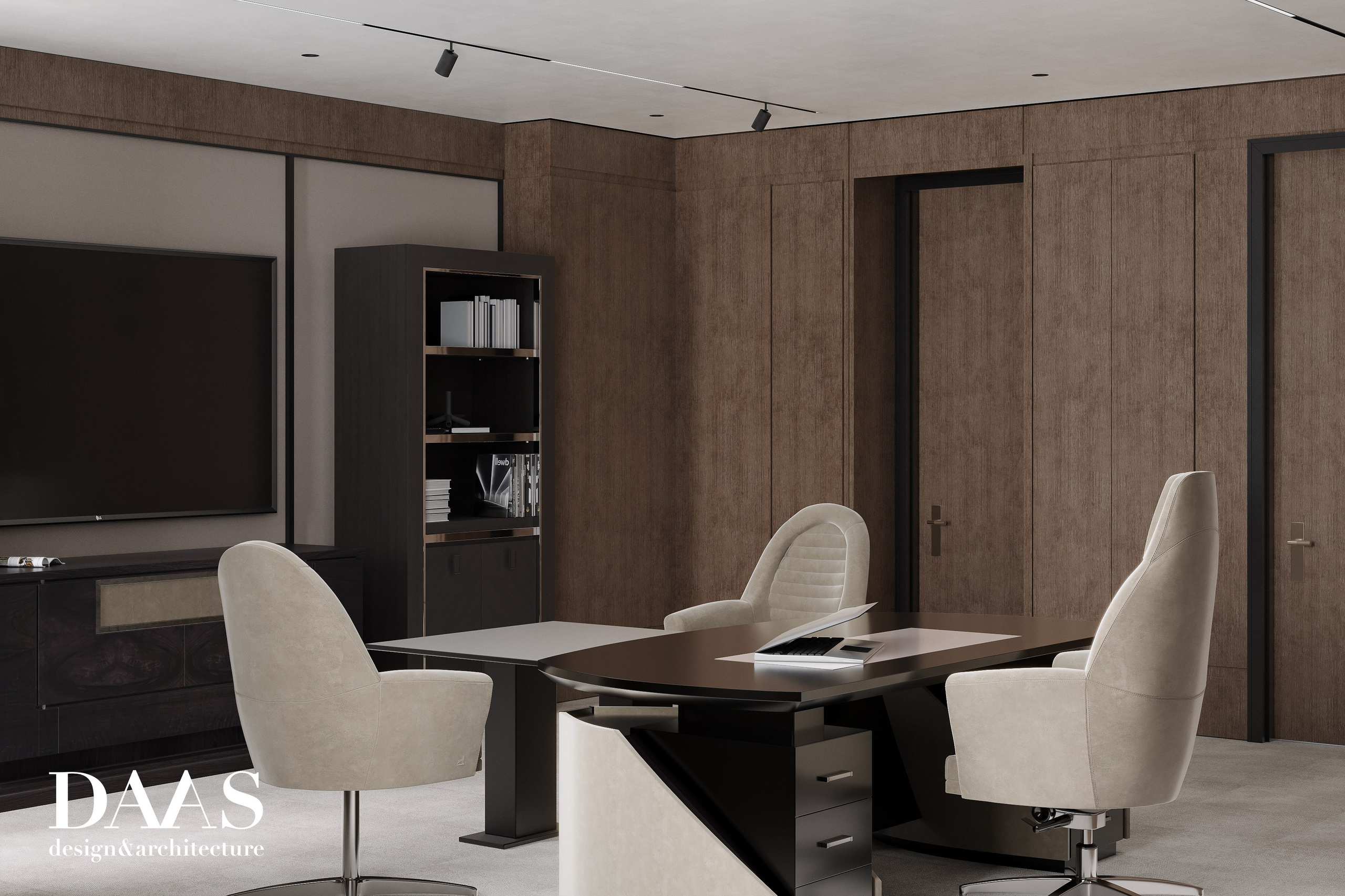 Кабинет руководителя для DAAS bureau. 3D визуализация интерьера и архитектурной среды