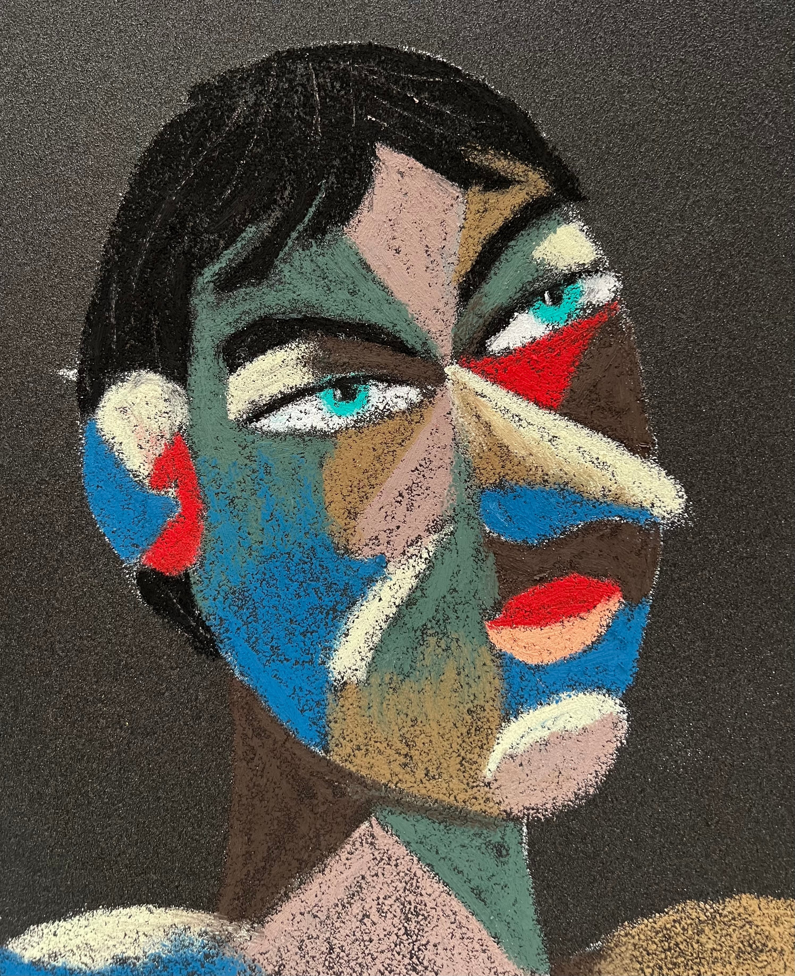 Title: Lyrical character Material: Oil pastel, sandpaper Size: 28 x 23 cm 