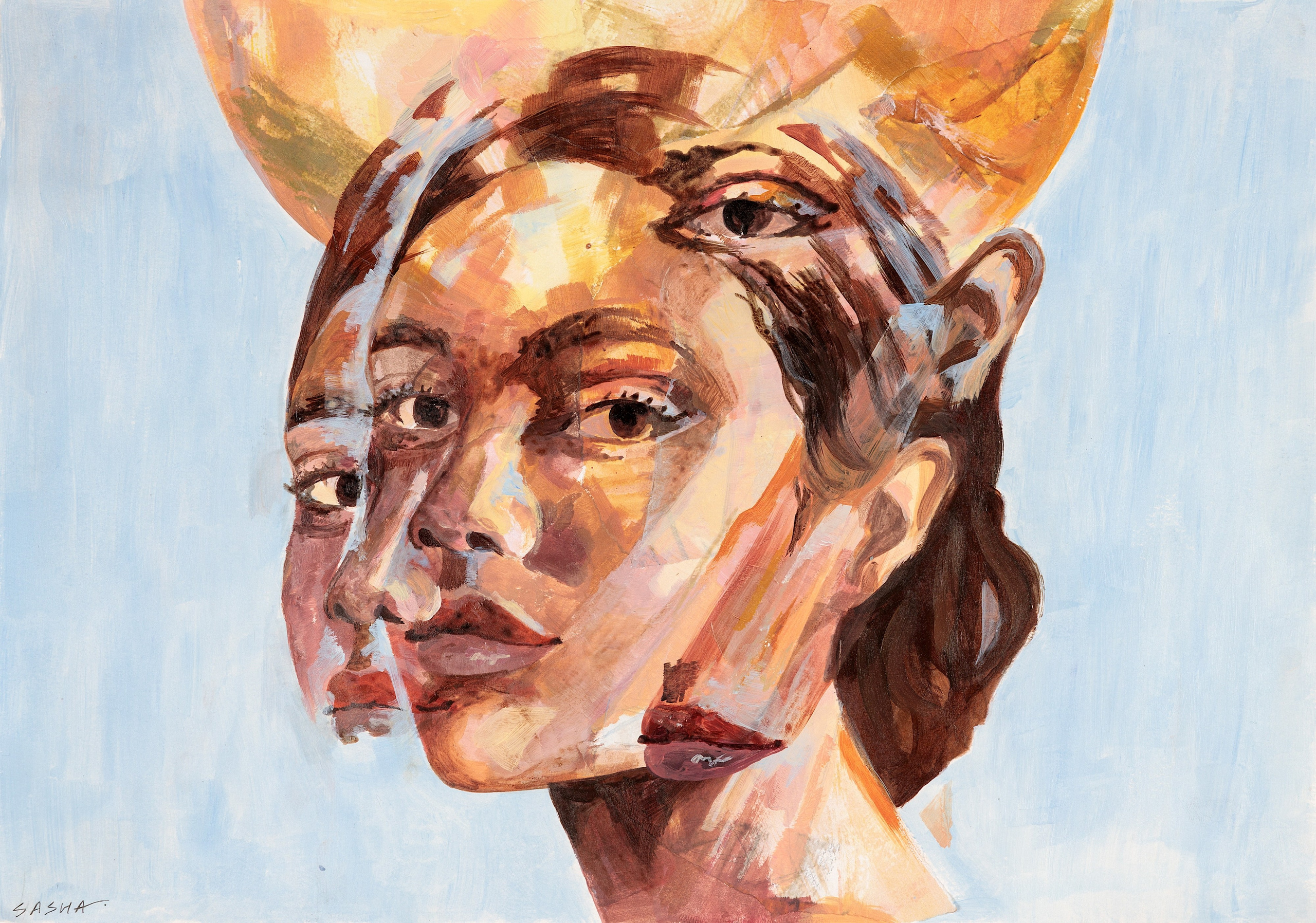 девушка с несколькими лицами, словно в раздумьях