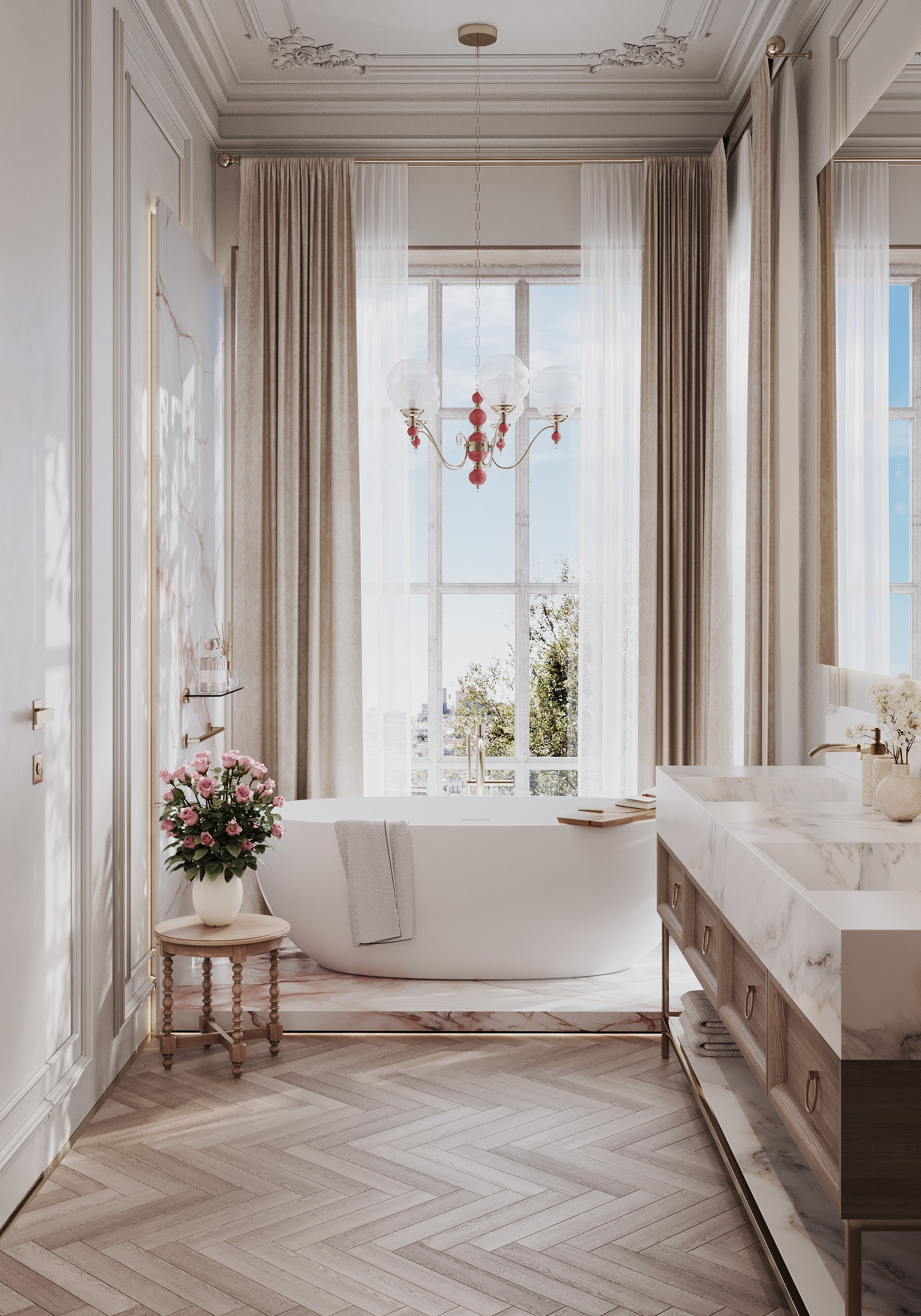 визуализация ванной  парижской квартиры современная классика  минималистичном современном  стиле