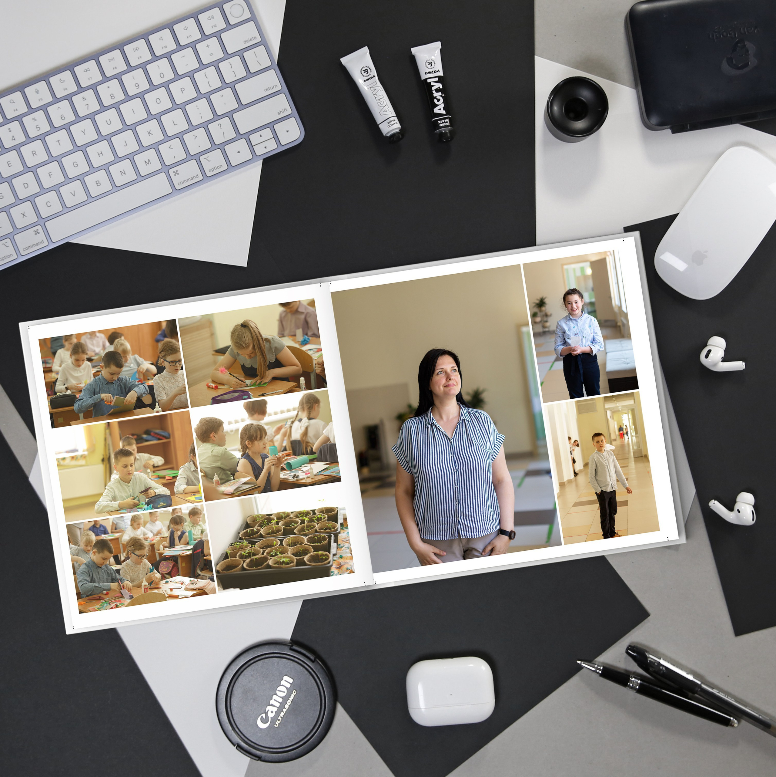 Дополнительные страницы альбома учителю с фотографиями и пожеланиями учеников