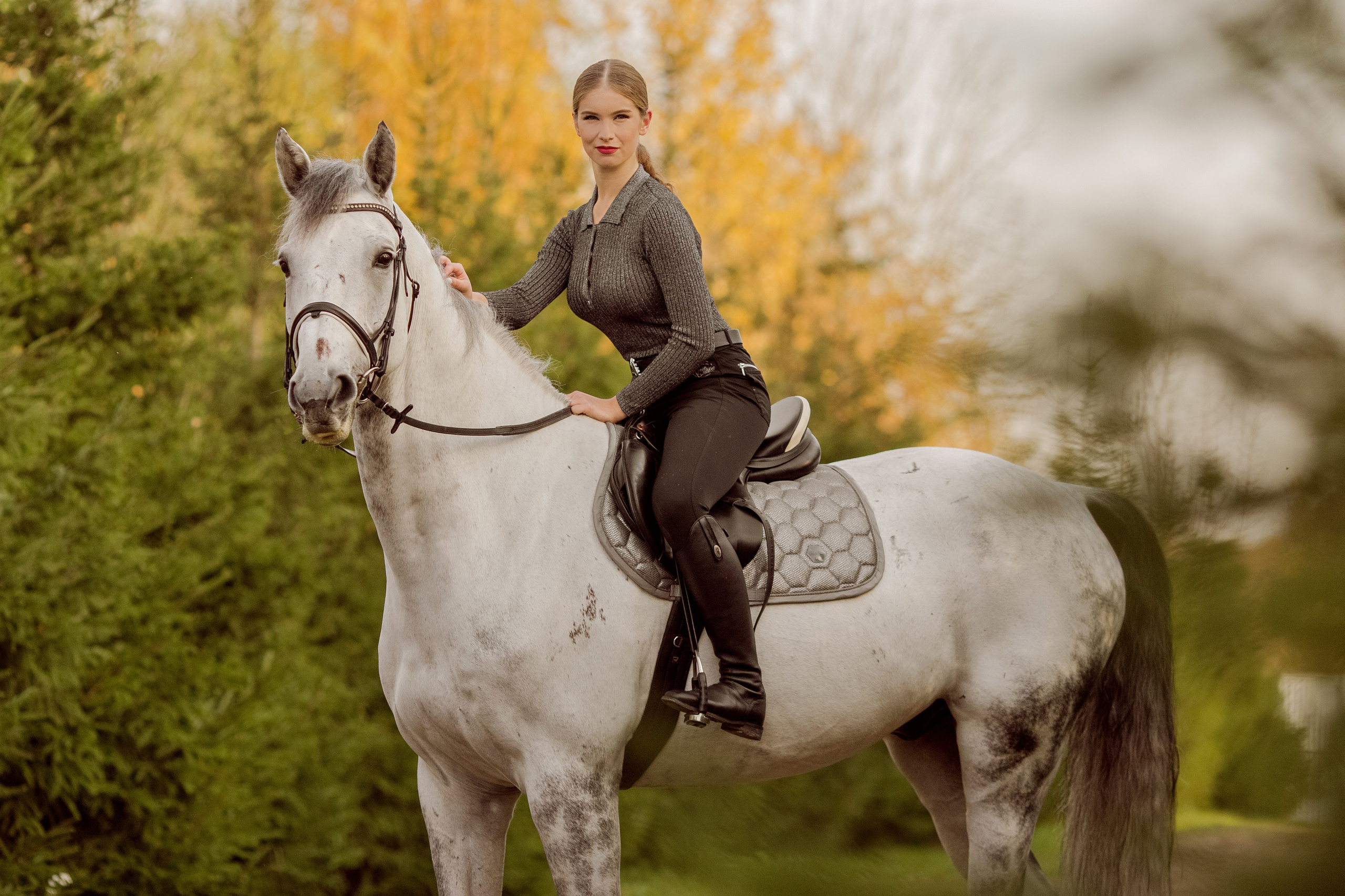 Фото девушки с двумя лошадьми