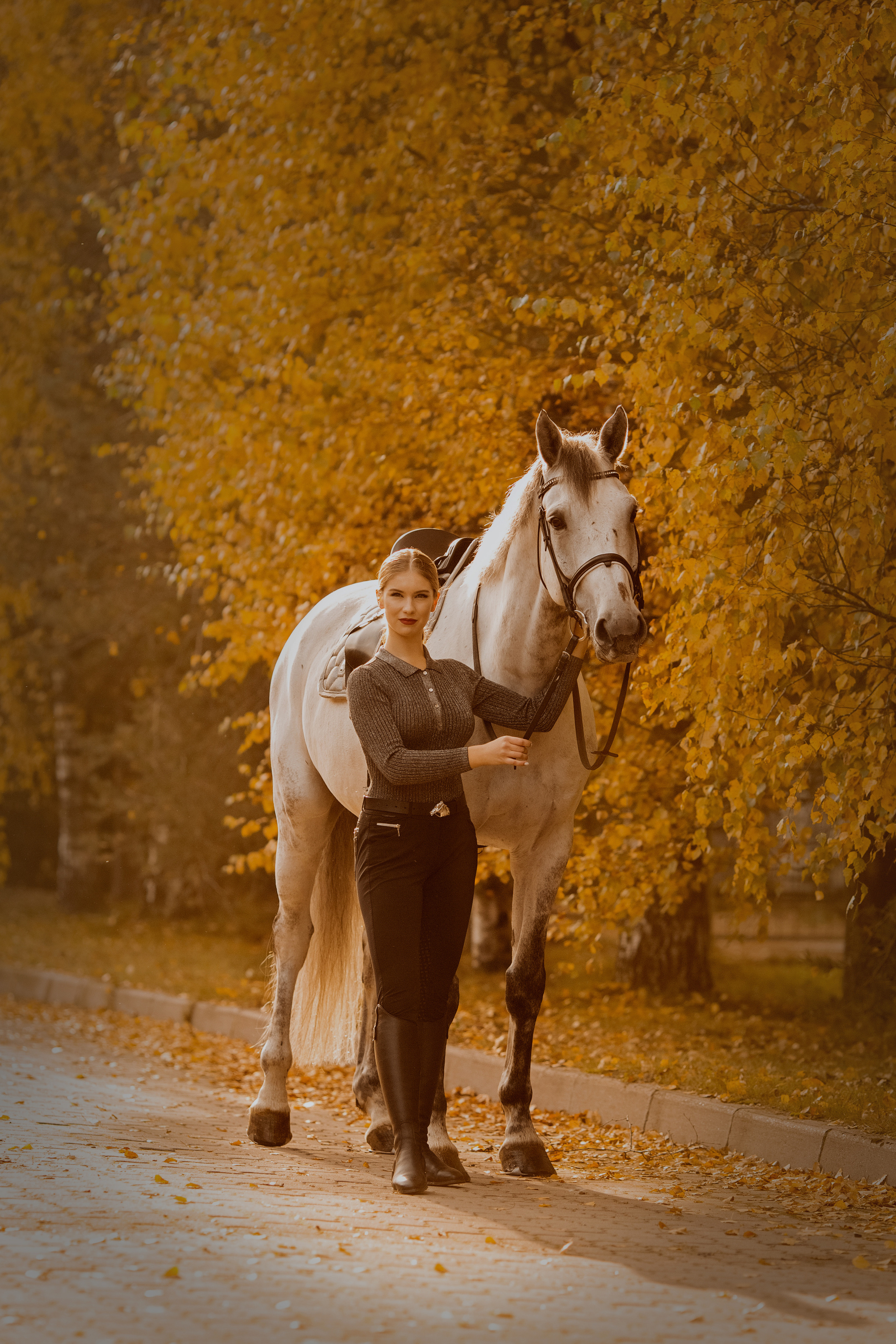 Фото девушки с двумя лошадьми