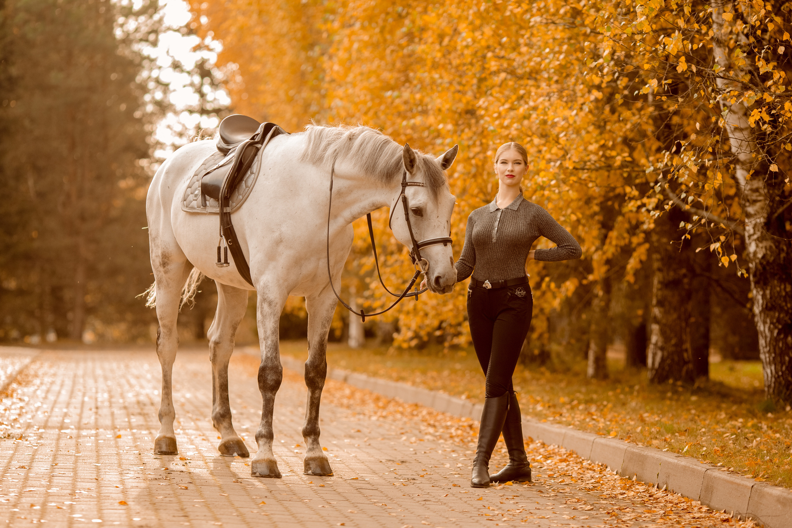 Фото девушки с двумя лошадьми
