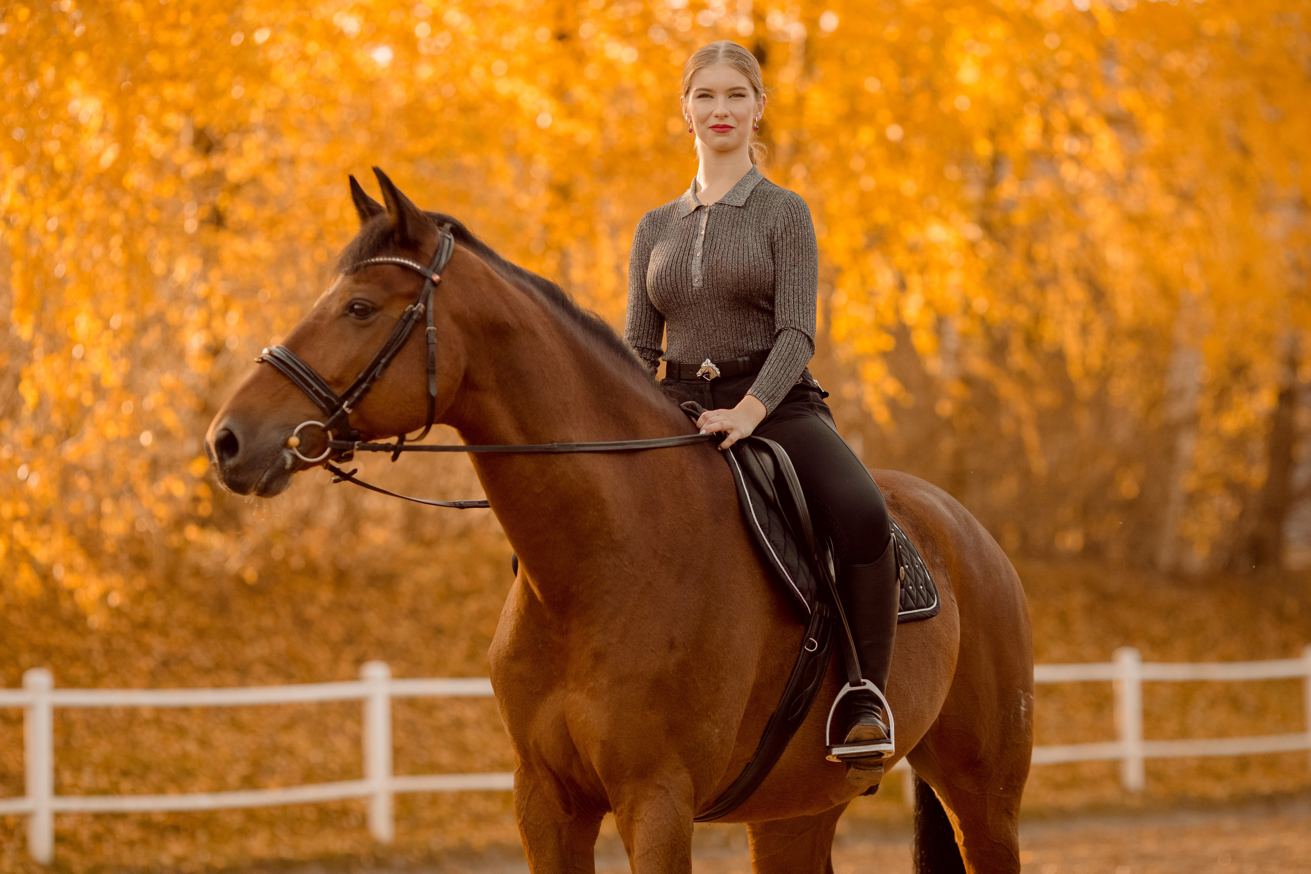 Фото девушки с двумя лошадьми