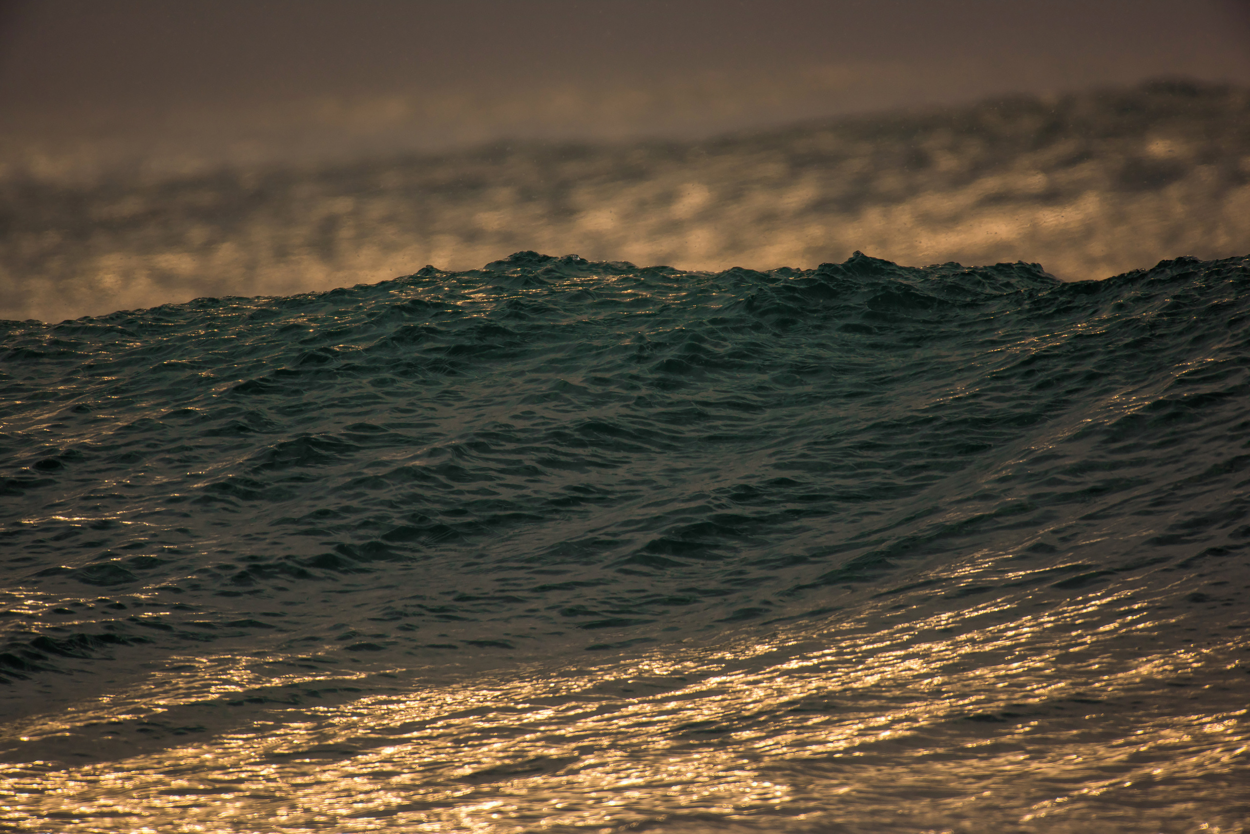 Морская волна с брызгами в свете заката