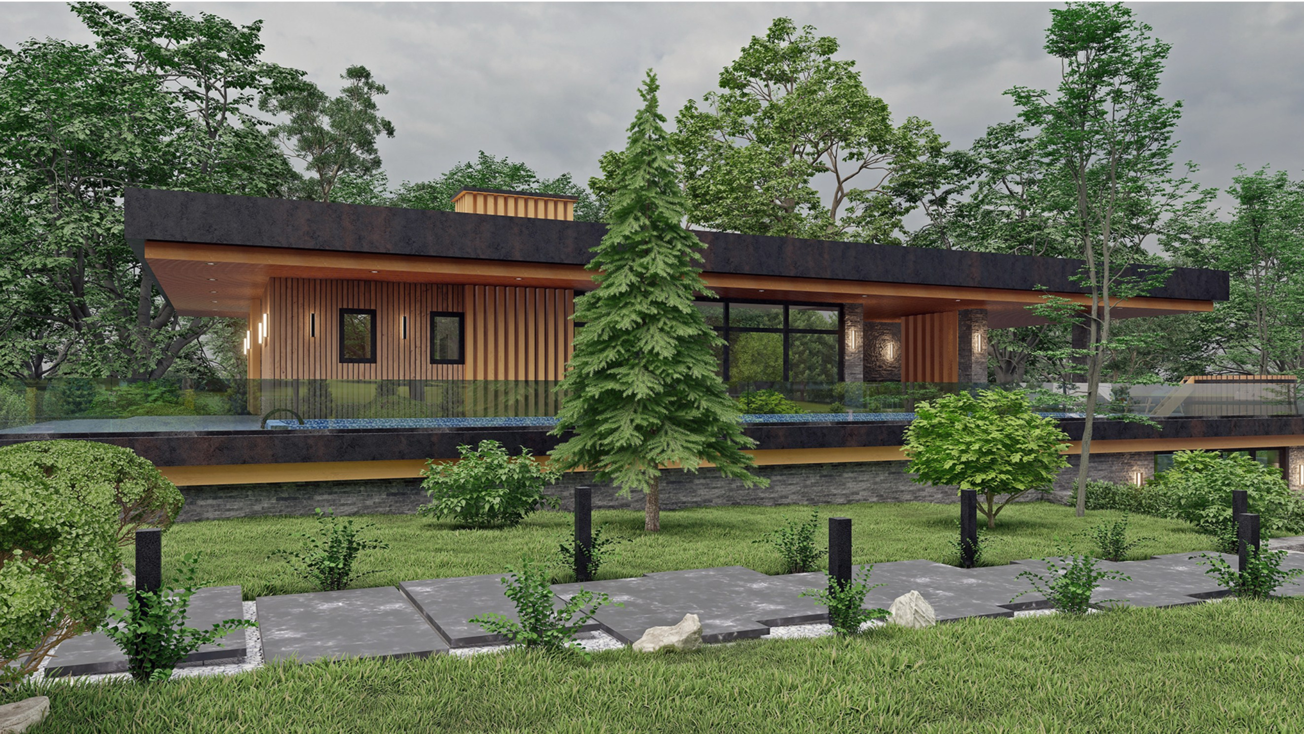 Банный комплекс с гаражом и бассейном в Твери. Архитектор Касаткин и Партнёры