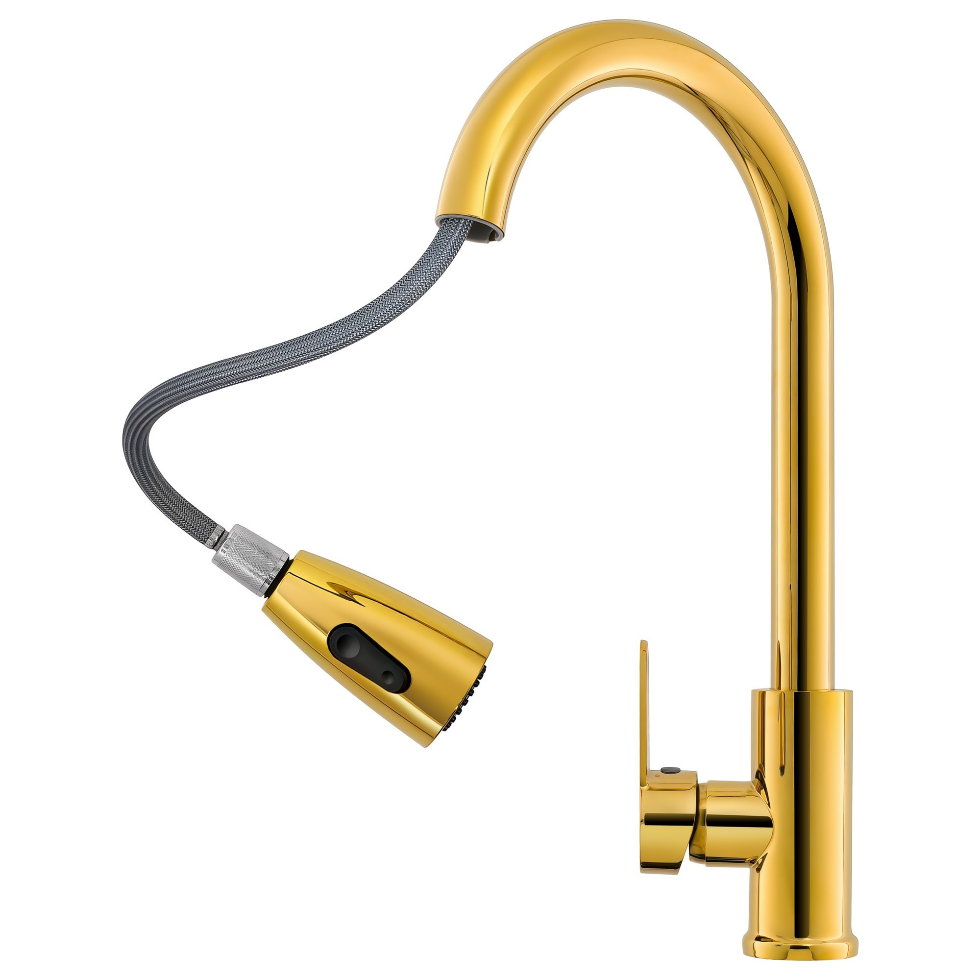 Смеситель для кухни с вытяжным изливом золото