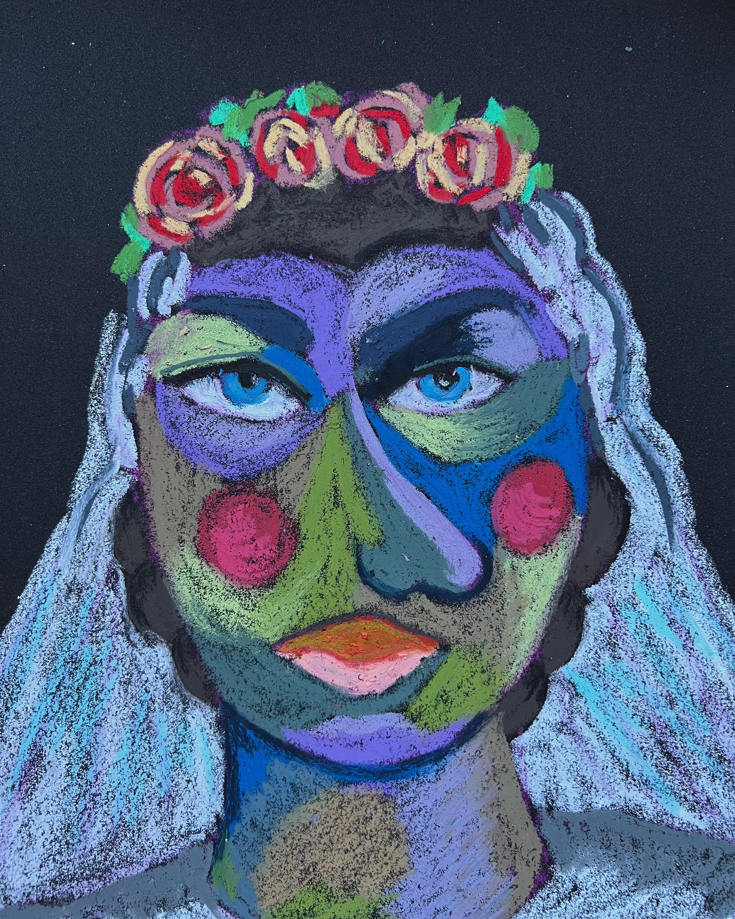 Title: Bride Material: Oil pastel, paper Size: 28 x 23 cm