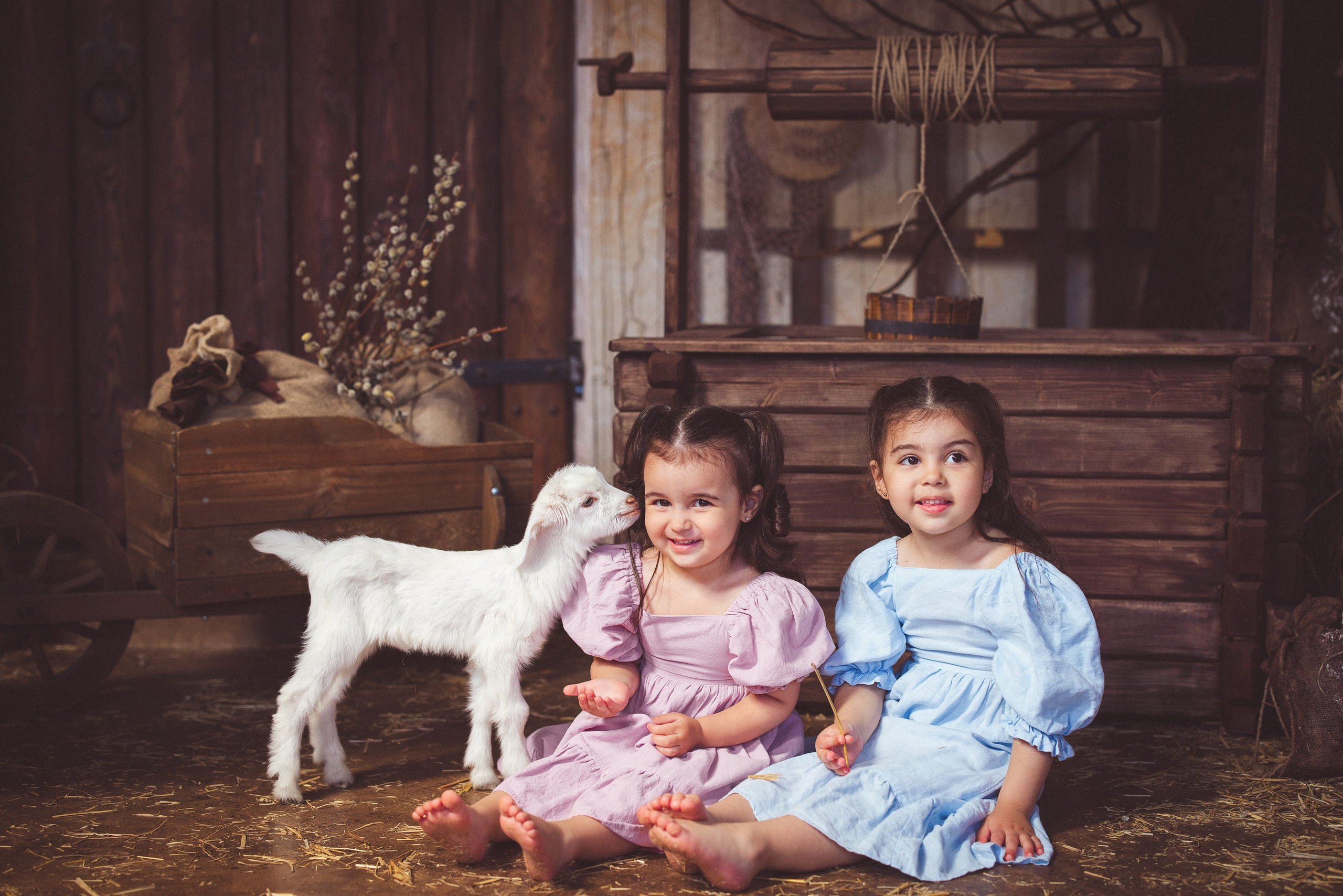 Пасхальный фотопроект с козочкой и утятами, в фотостудии «Эль» 2024 г. Семейный и детский фотограф в Краснодаре Анна Трашкова