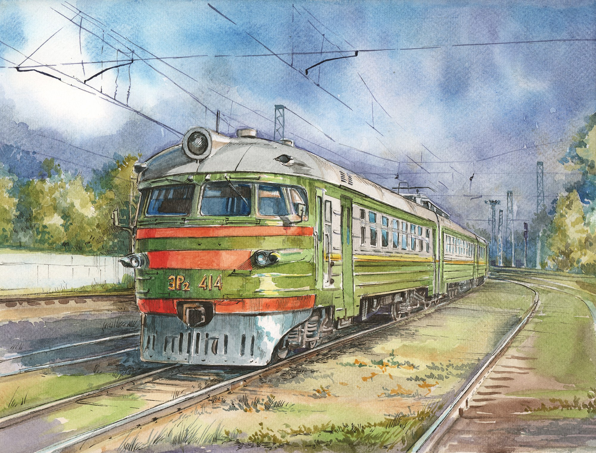 Работы о железной дороге (альбом «Магистраль»). Художник Александр Петрунин