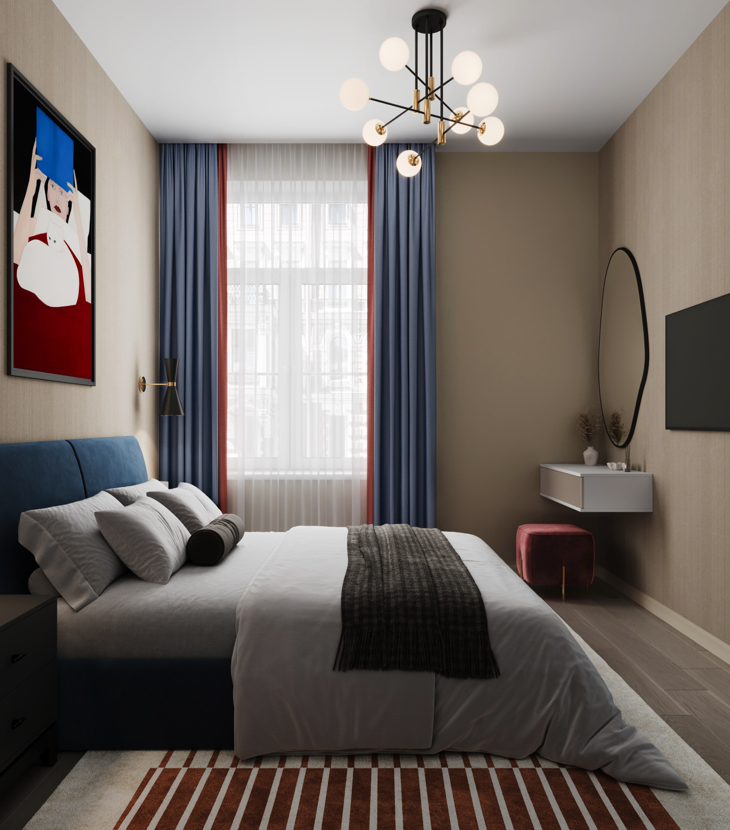 Спальня в квартире ЖК Наследие Ксения Новикова ksudsgn интерьер с авторским почерком аренда центр Петербурга спокойный цвет