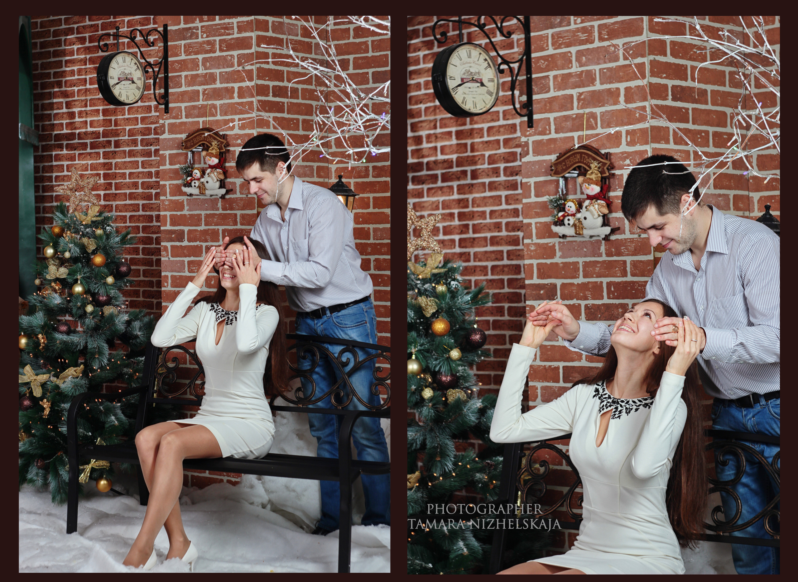 парень делает девушке сюрприз. Он стоит сзади. Закрывает ей глаза.