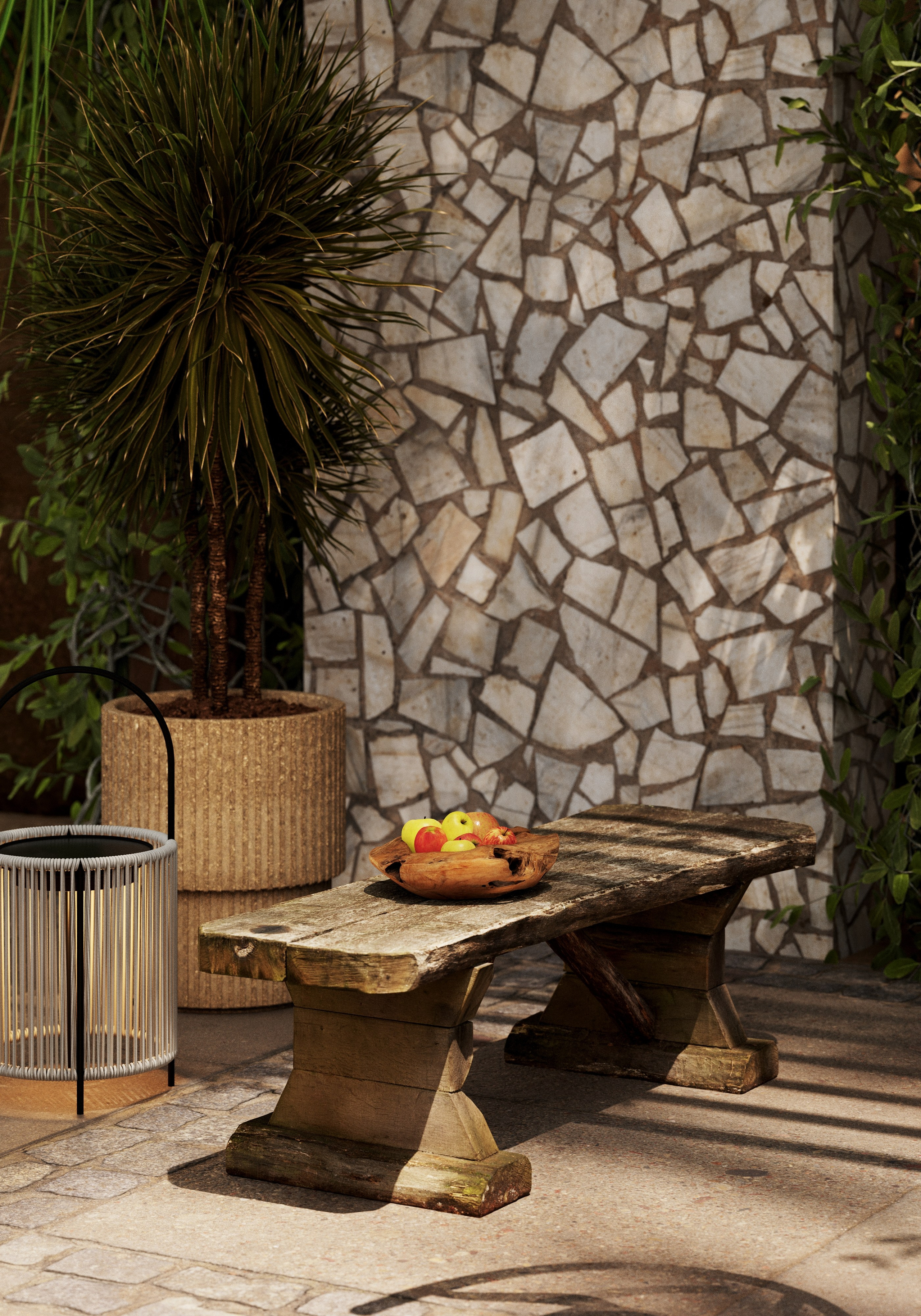 визуализация кафе барная стойка на пляже в скалах с пальмами 