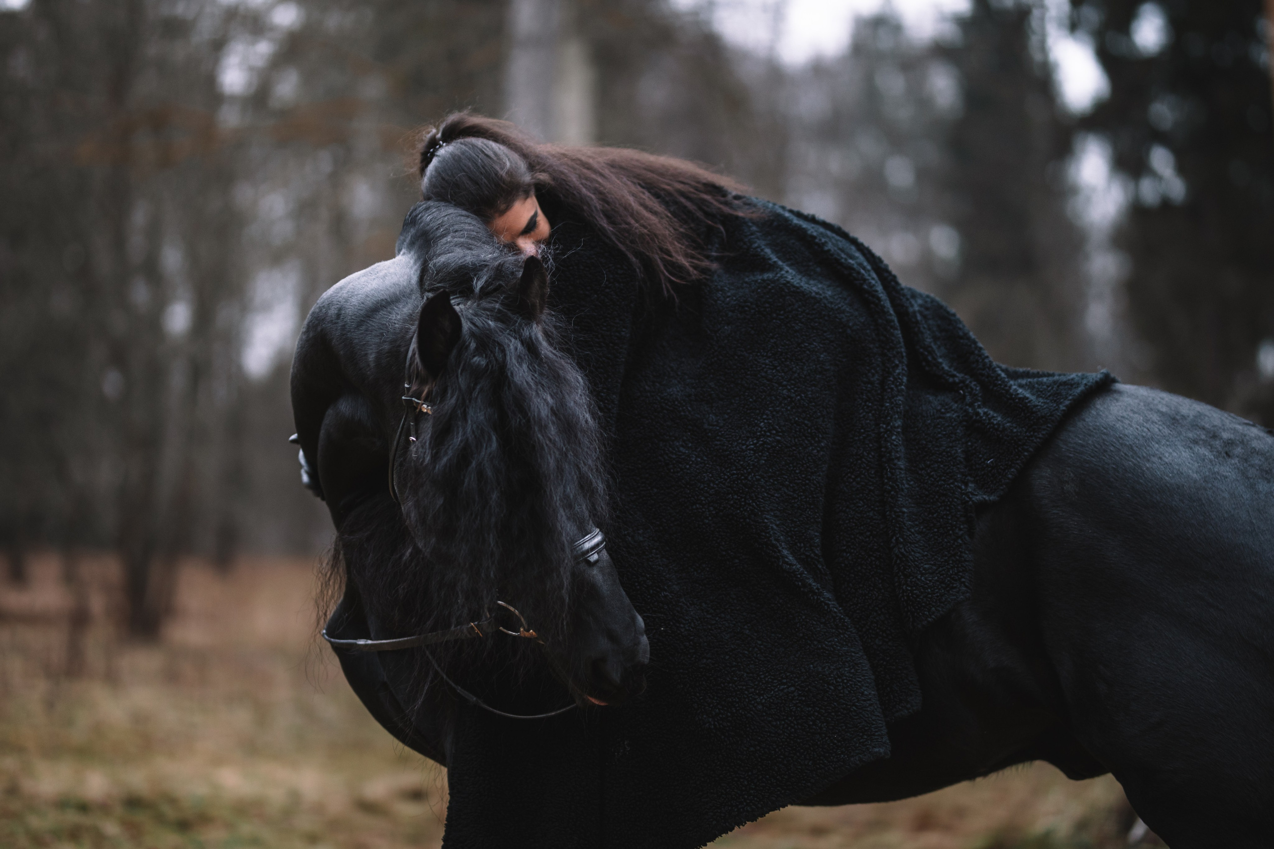 Наташа с фризом в костюме викинга. Фотосессии с лошадьми