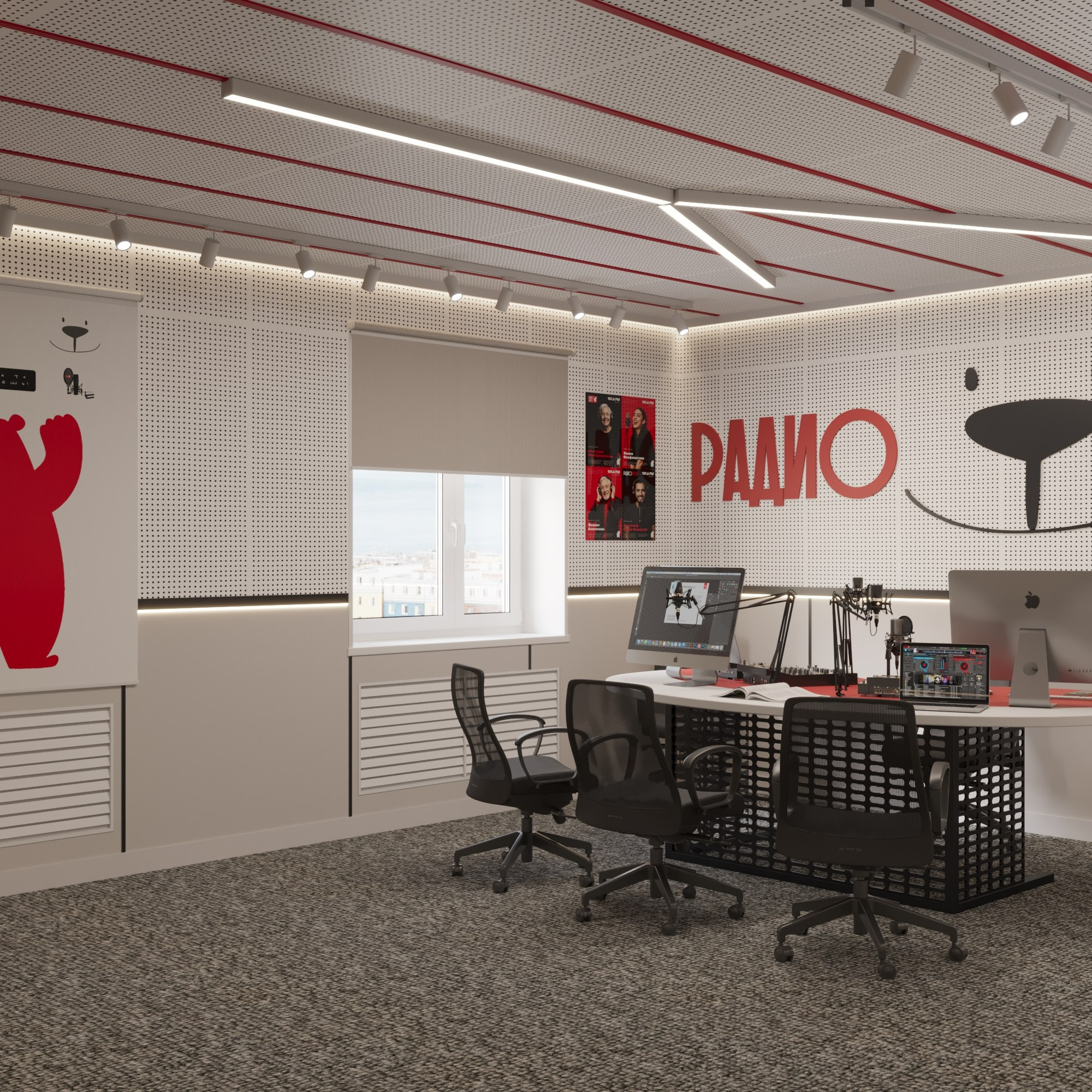 Эфирная студия радиостанции. Дизайн и визуализация MARIA SINARA