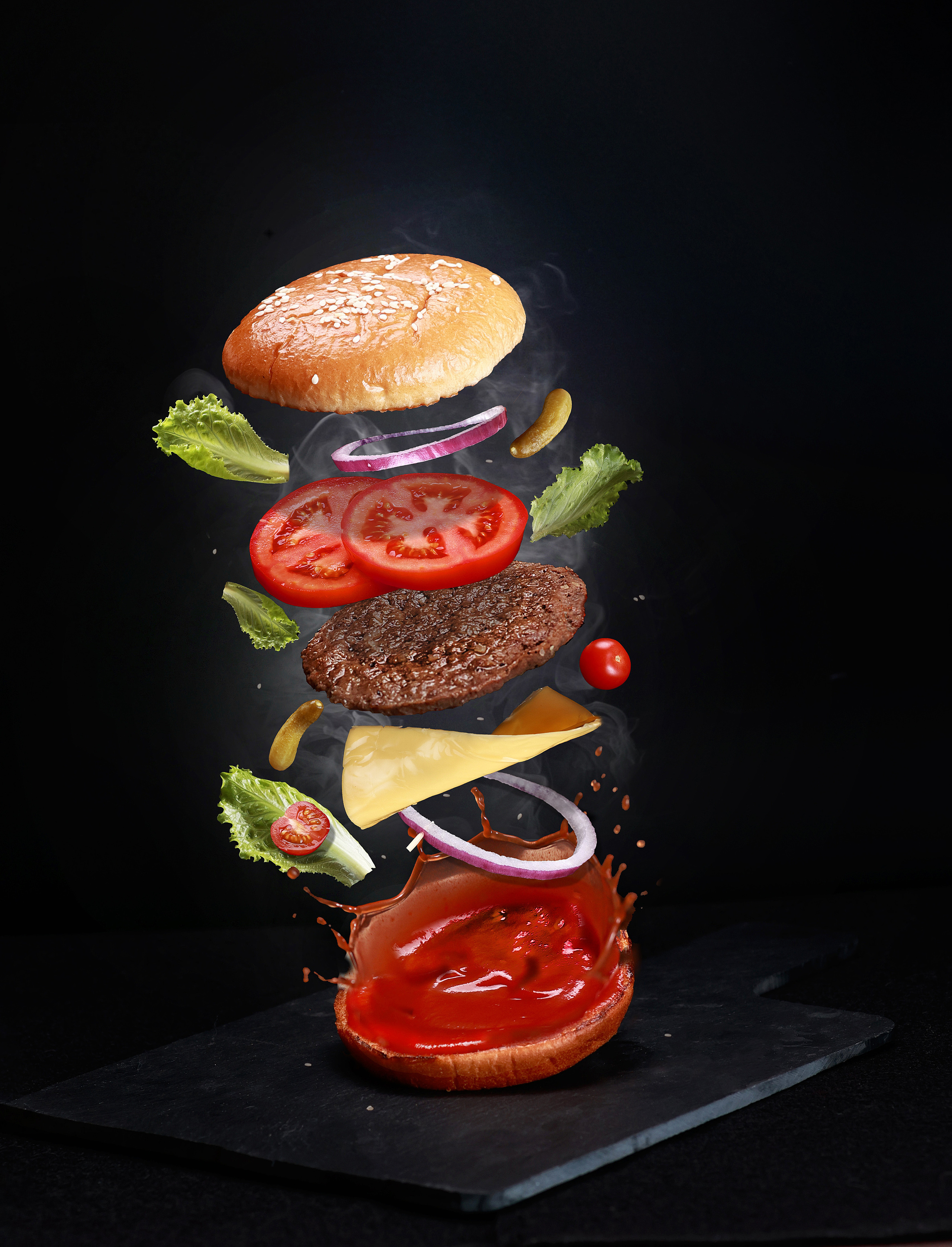 фудфотограф казань, каталожная фудсъемка , фудфото для меню сайта, меню пекарни, имиджевая фудсъемка,  фудсъемка для соцсетей , фудсъемка доставки еды, левитация бургера на черном фоне