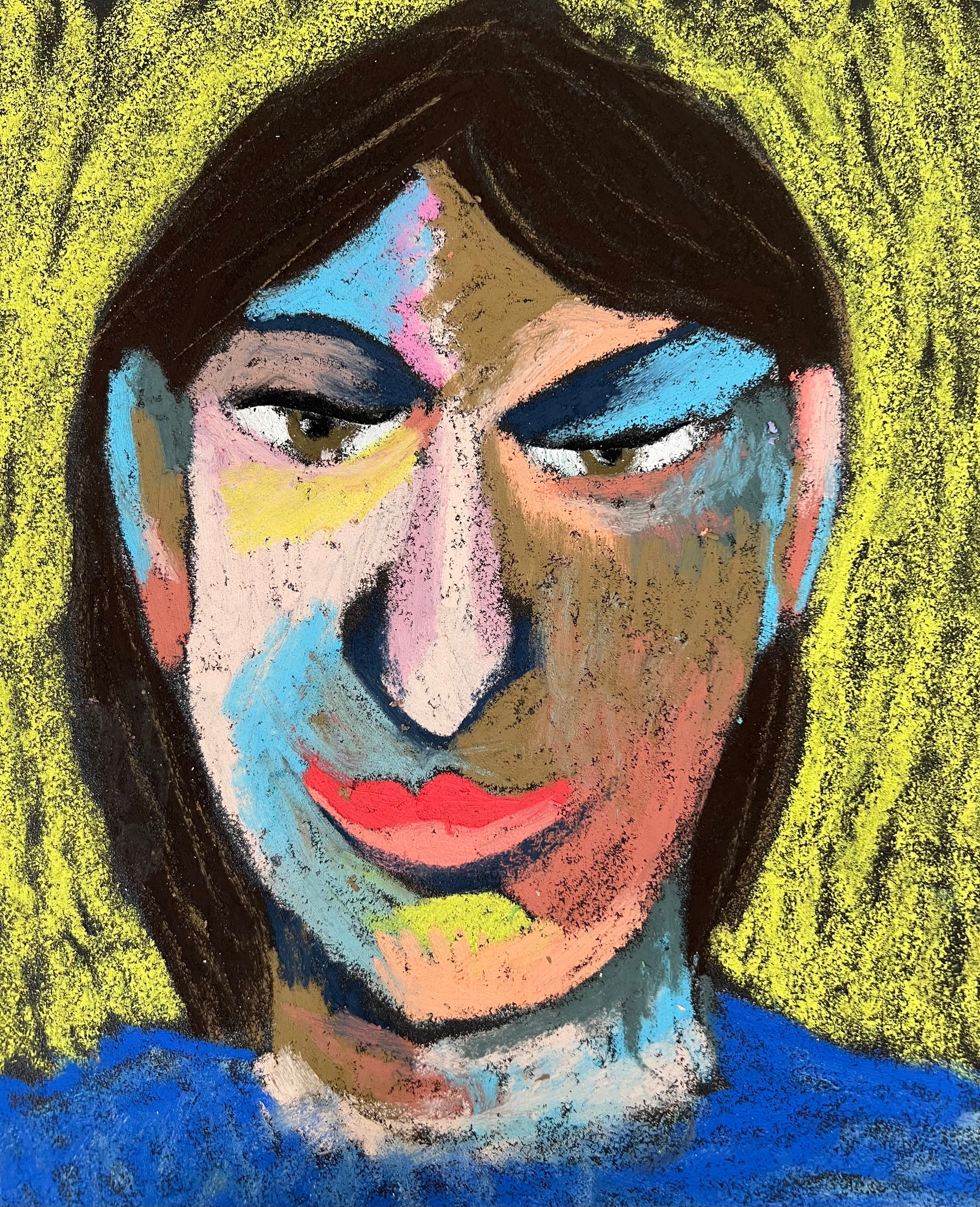 My sister. Oil pastel, sandpaper. 28 x 23 cm