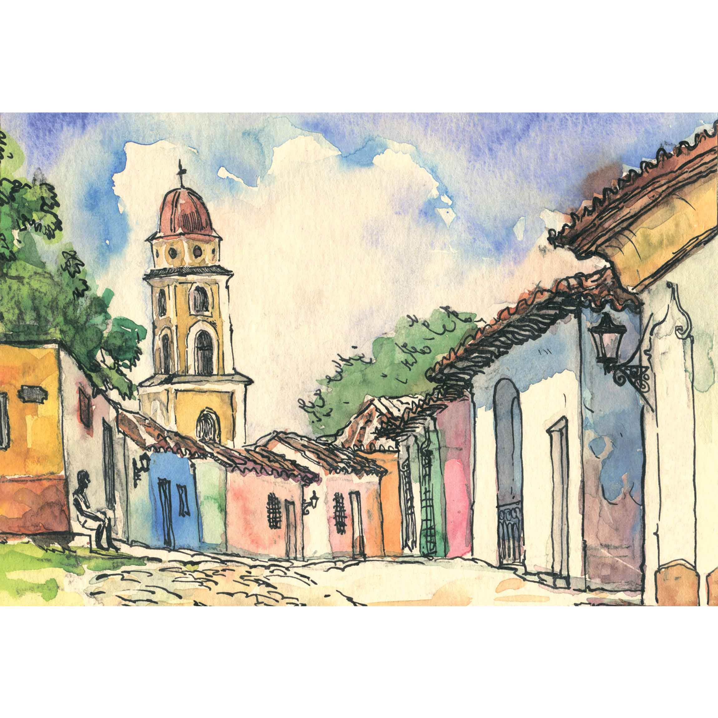 ТРИНИДАД. КУБА. тушь, акварель графика художник Перепеченова Анна