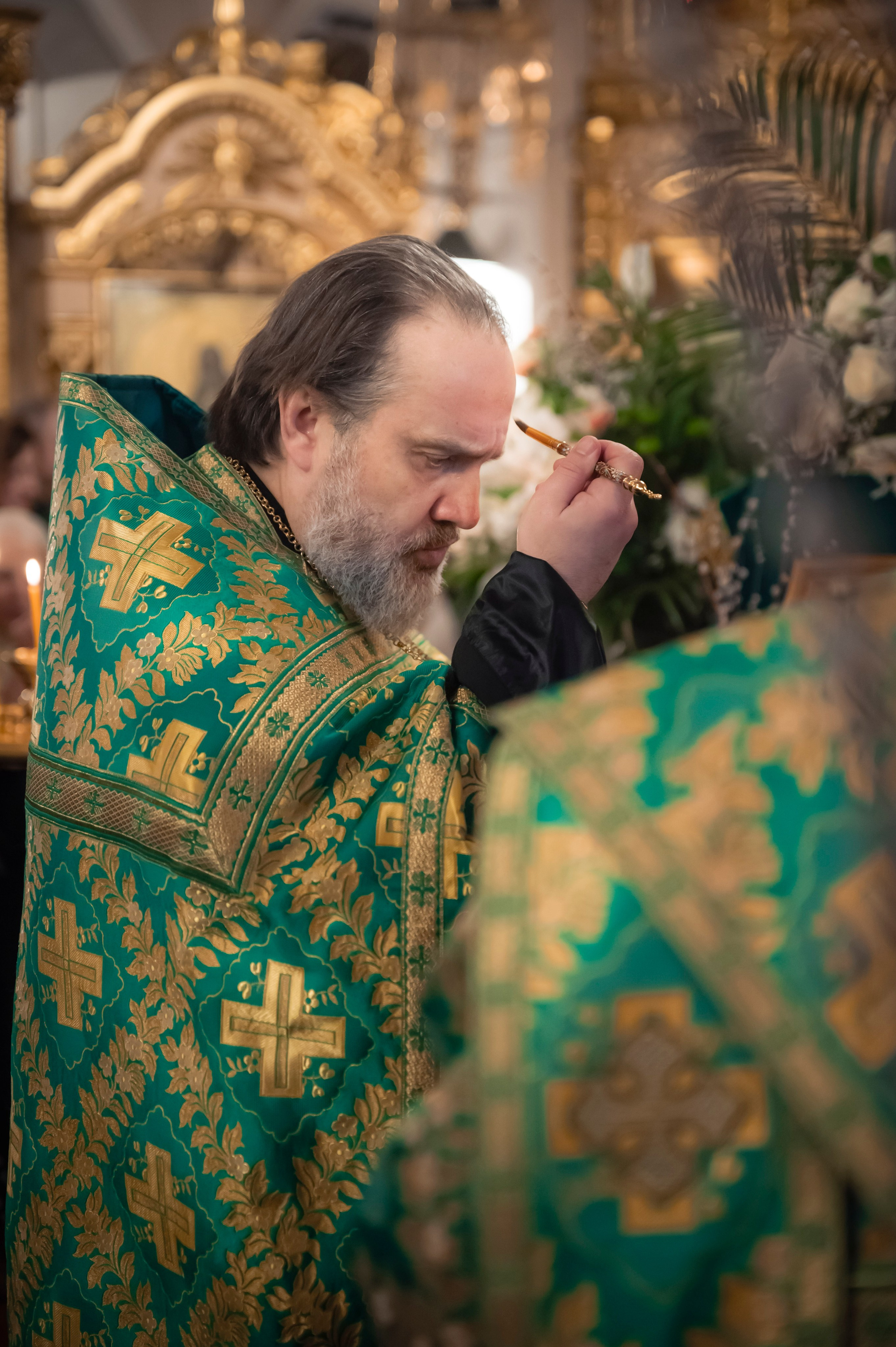 Богородский Храм. Всенощное бдение. Освящение верб. Антон и Татьяна Денисенко — В храме