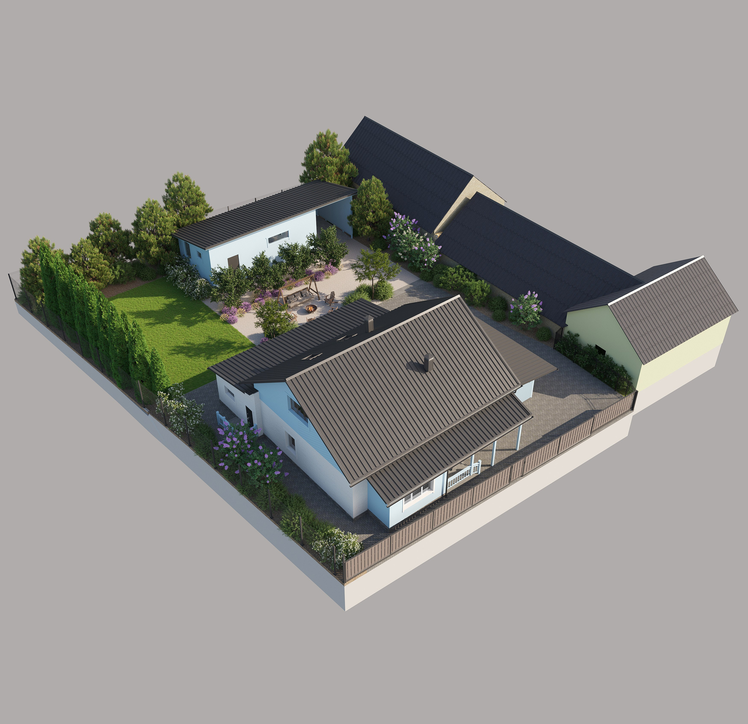 Визуализации ландшафтного дизайна дома в Изборске. 3d визуализатор marybond3d