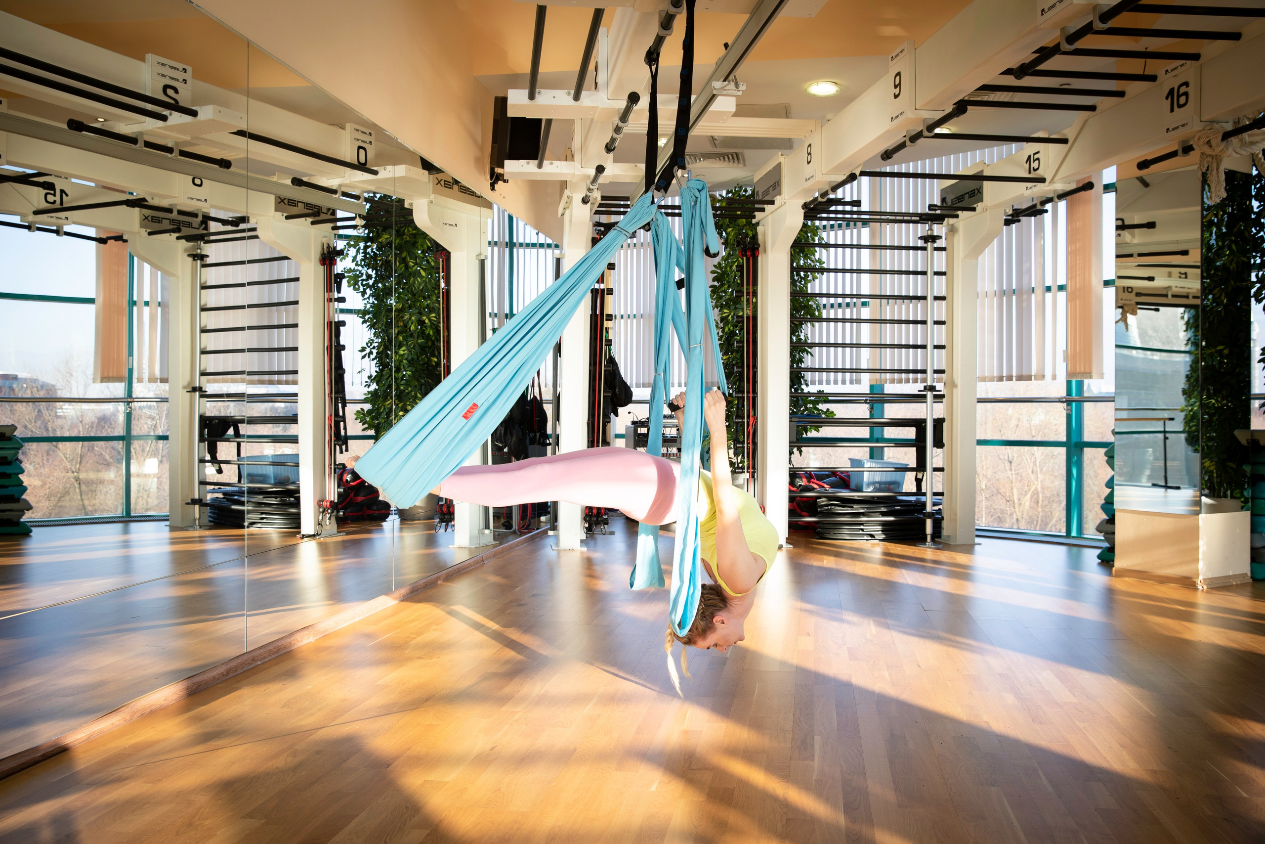 Photo shoot for yoga instructor. Aerial yoga, asanas. Anna Demidyuk yoga instructor