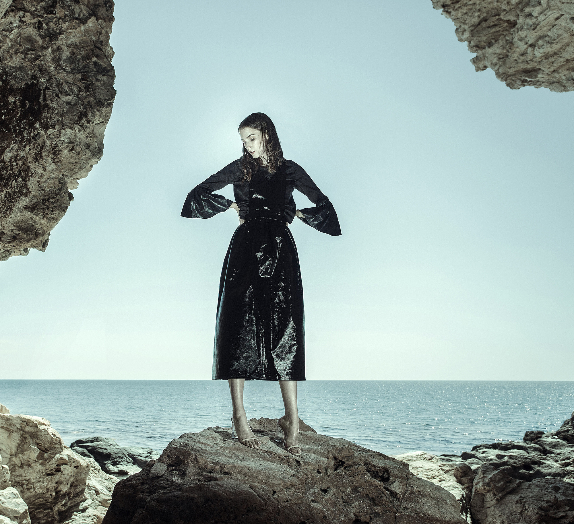 Photoshoot on the beach in fashion style