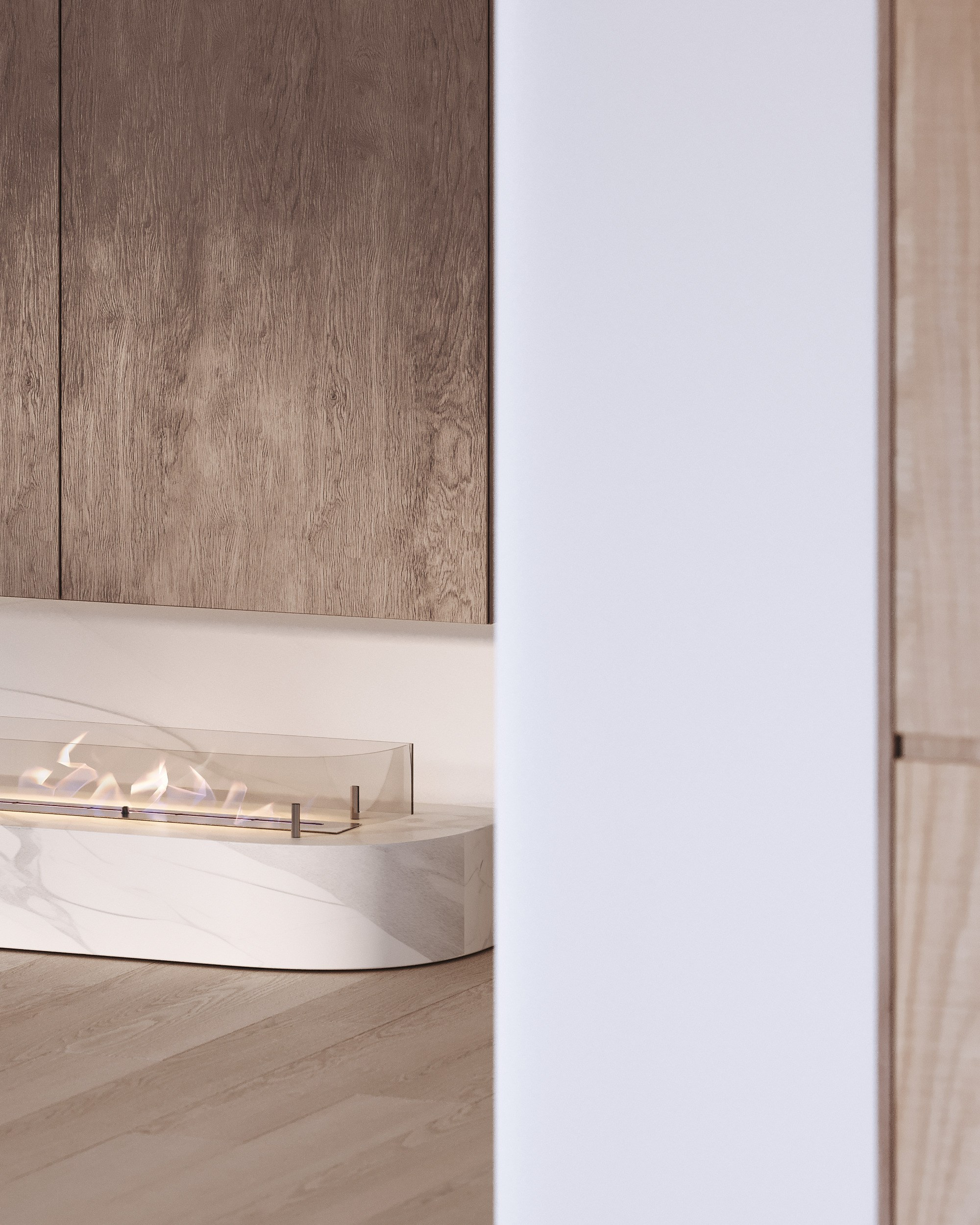 визуализация кухни - гостиной в минималистичном современном  стиле