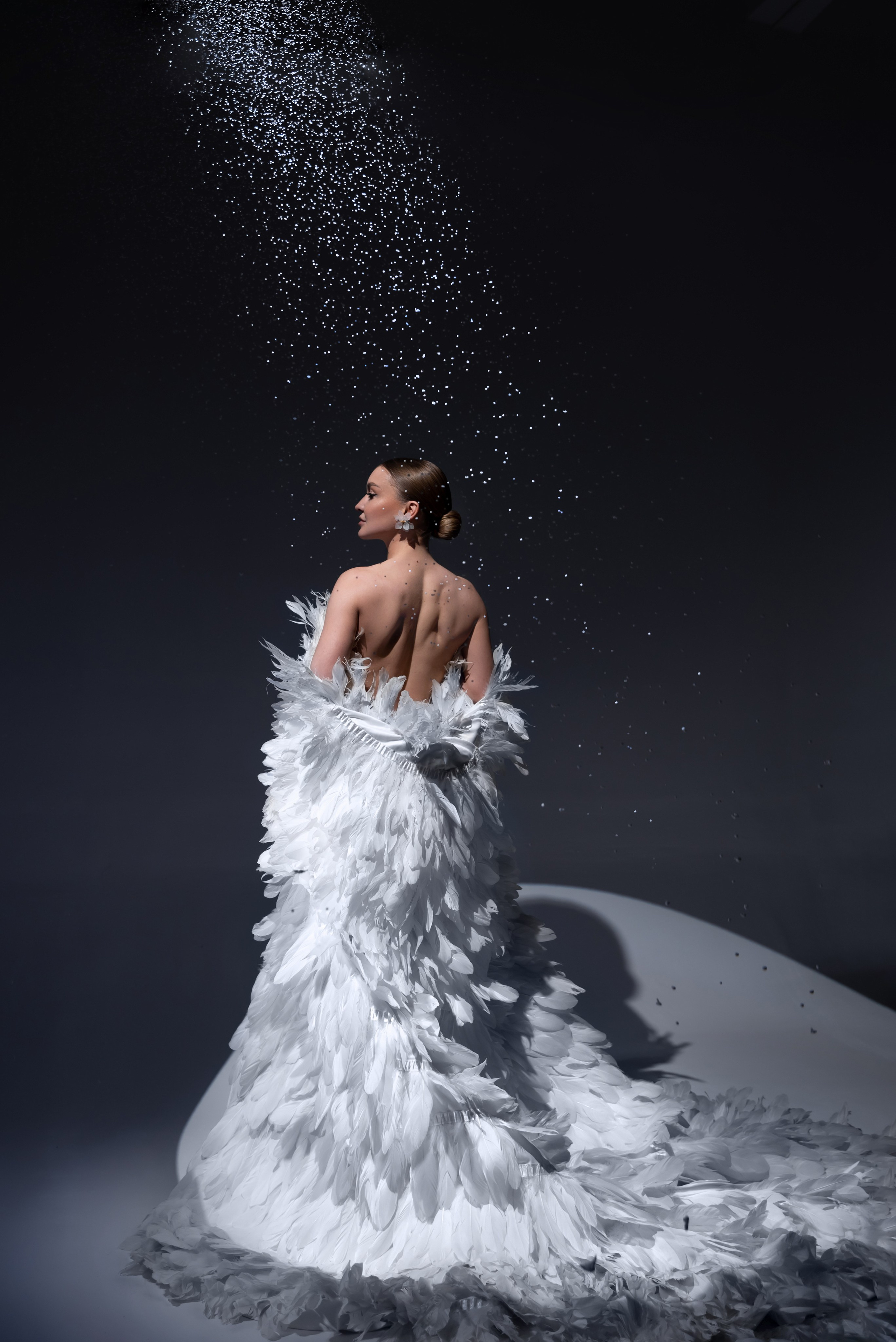 девушка в перьях с обнаженной спиной фото