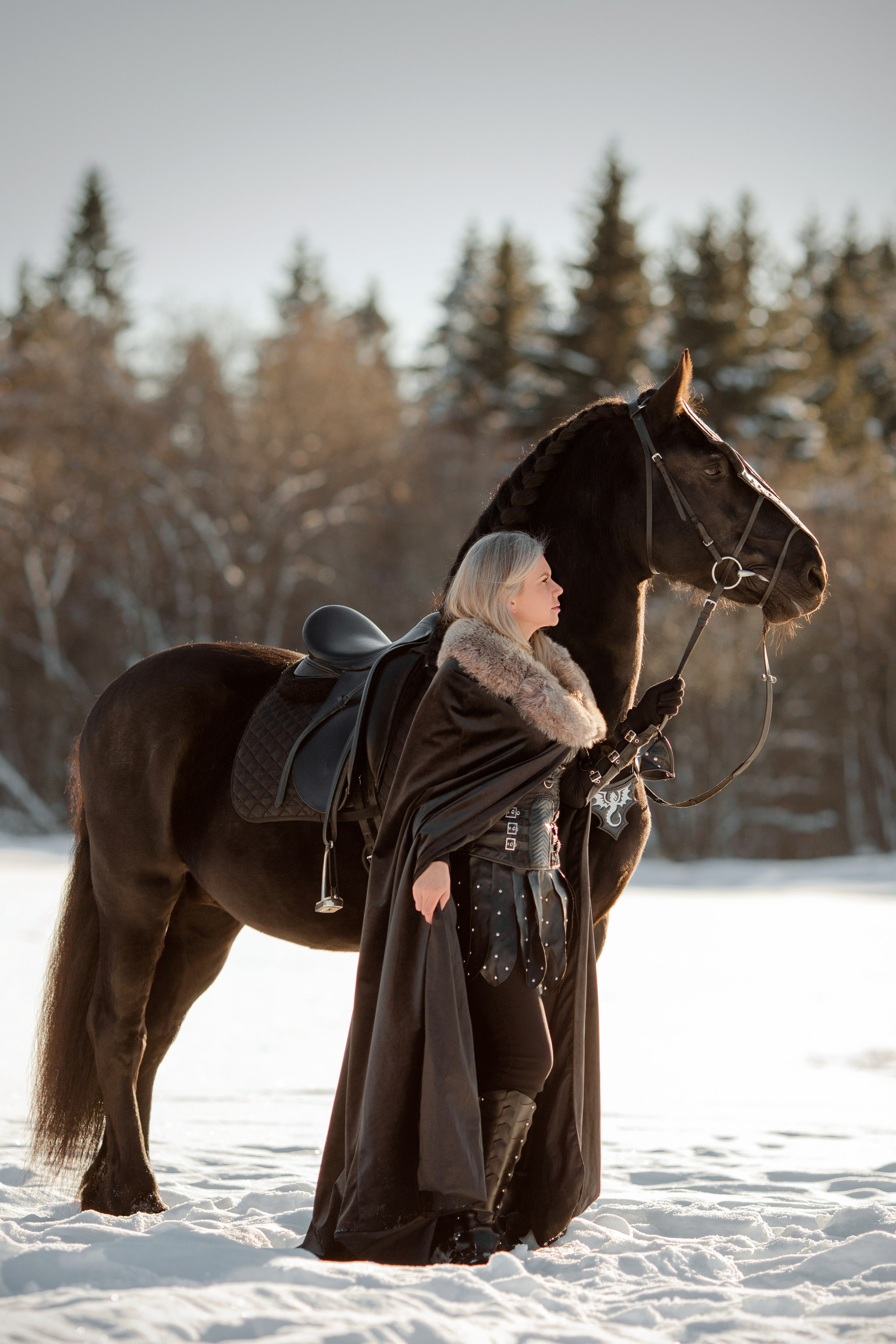Зимняя фотосессия в скандинавском стиле с лошадью