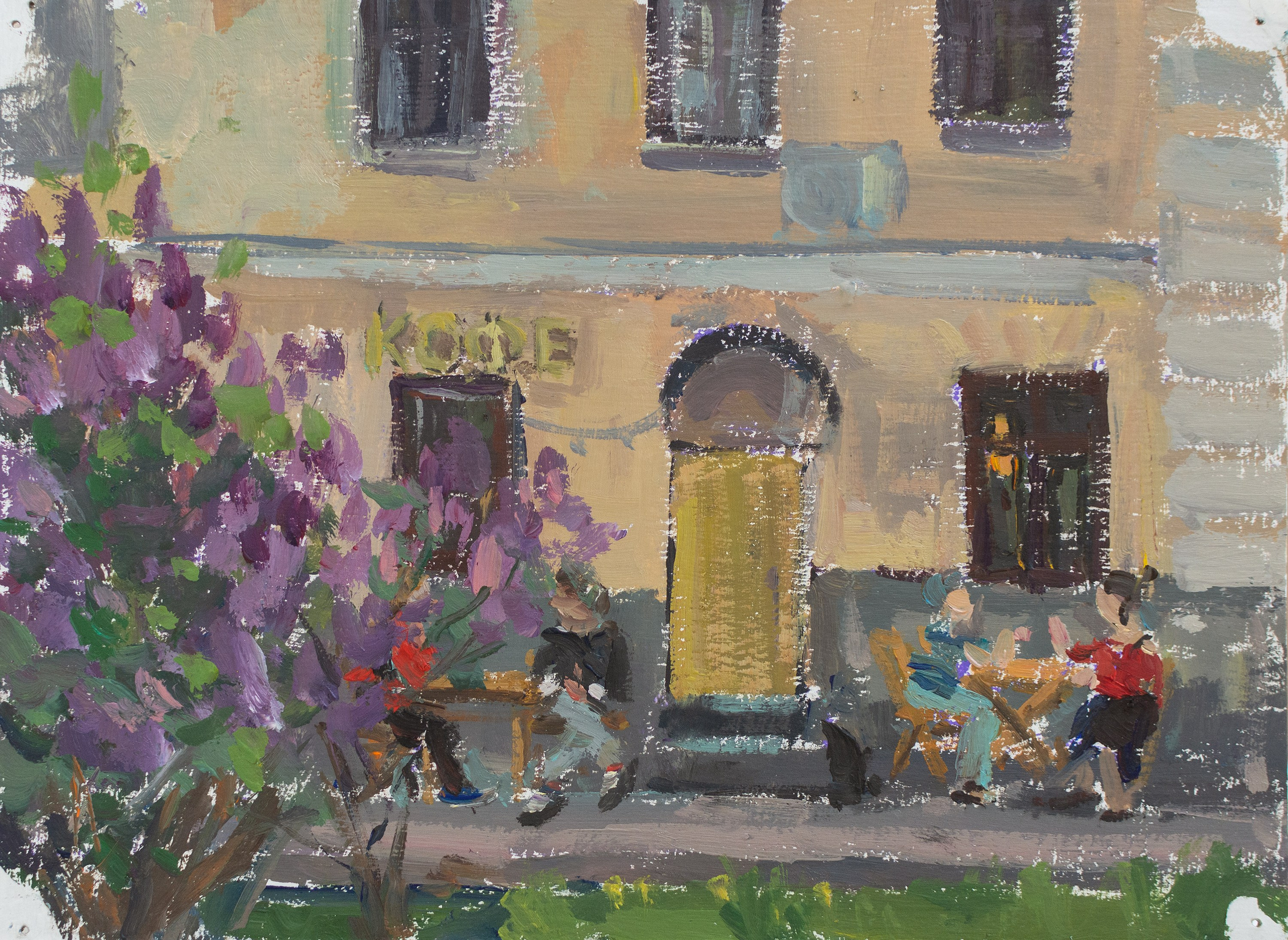 "A study. Coffee on Khitrovka" cardboard, oil 15x20cm, 2026