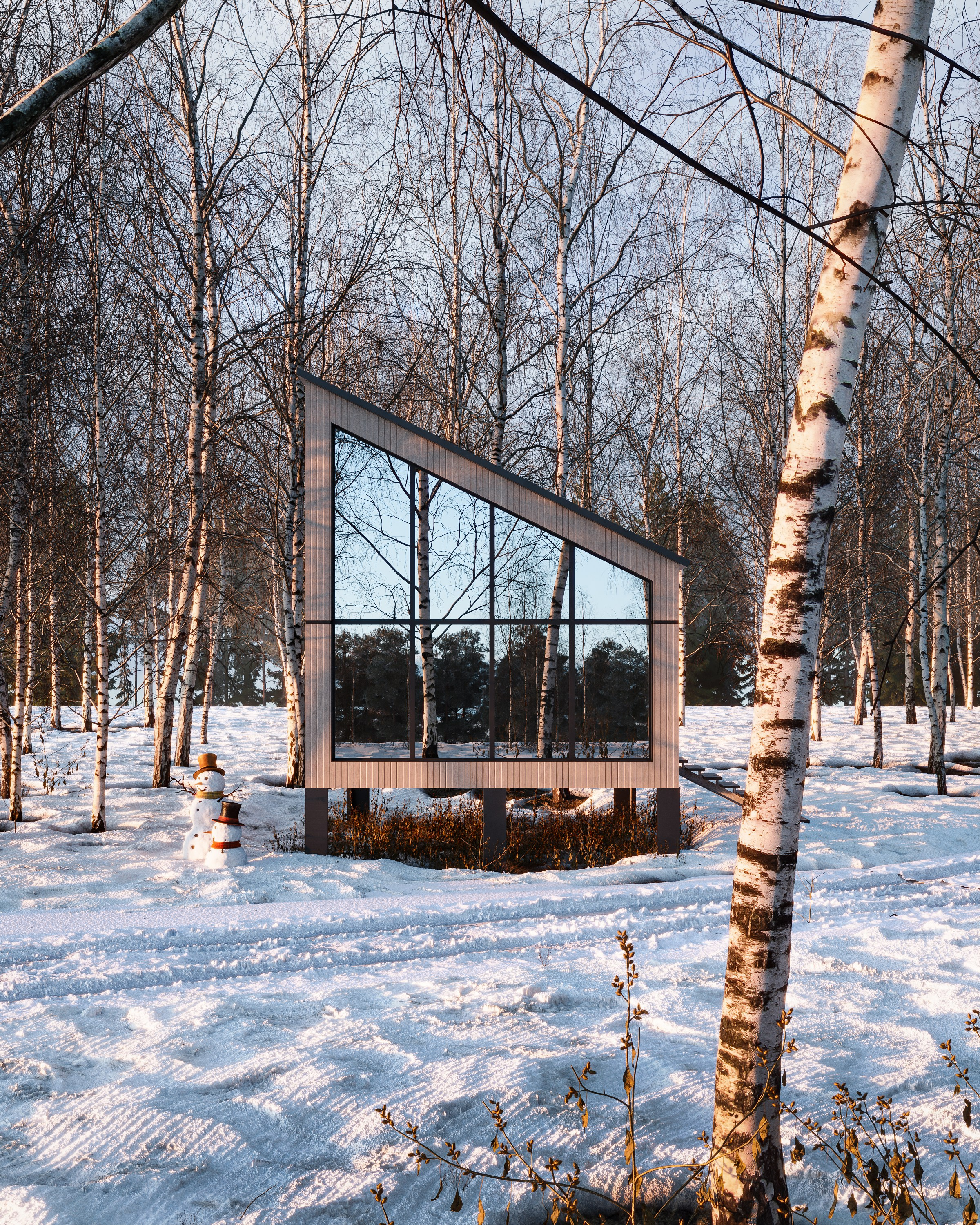 Winter country house. 3D визуализация интерьера и архитектурной среды