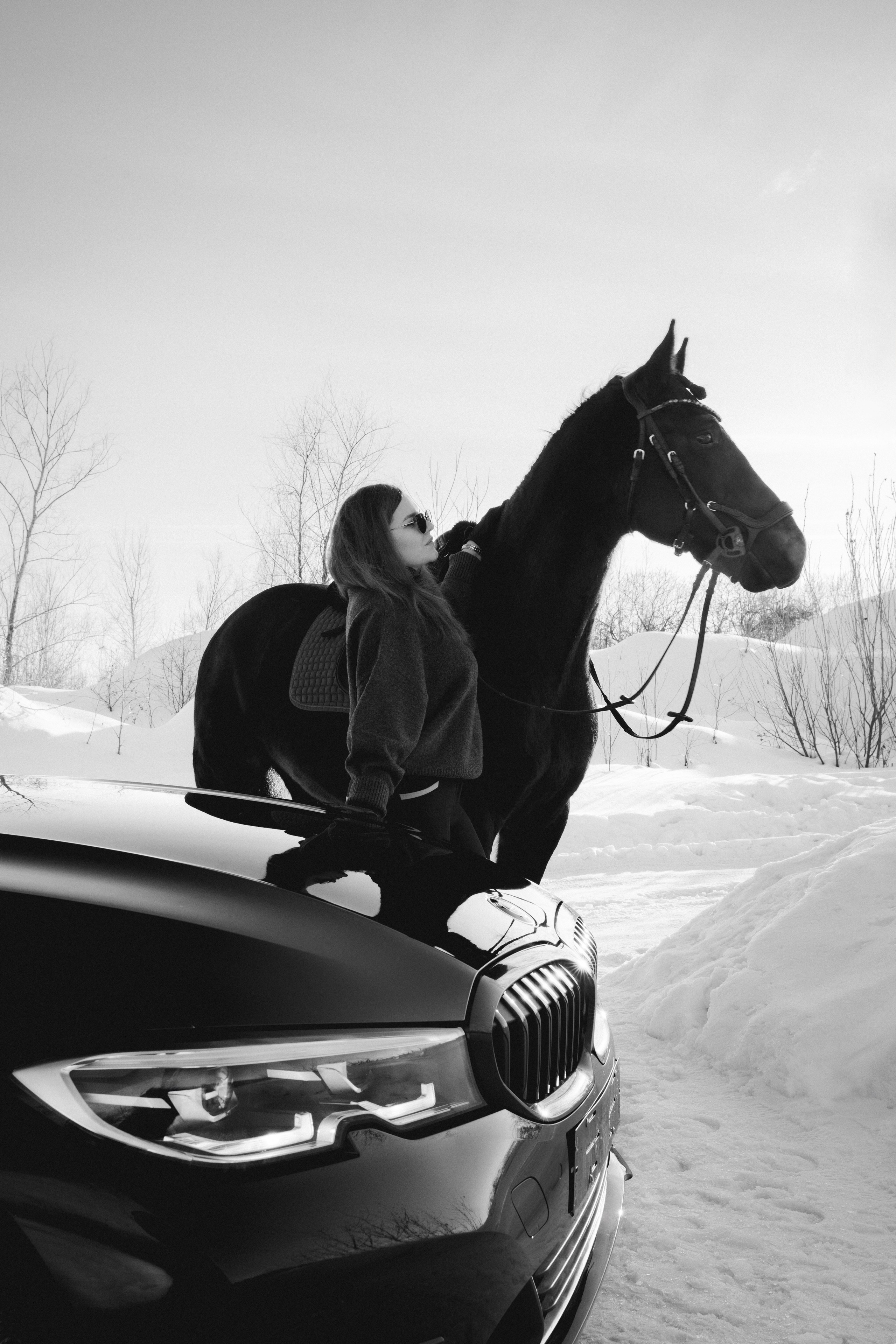 BMW G20 with horse. Автомобильный фотограф и видеограф в Новосибирске|Александра Косухина