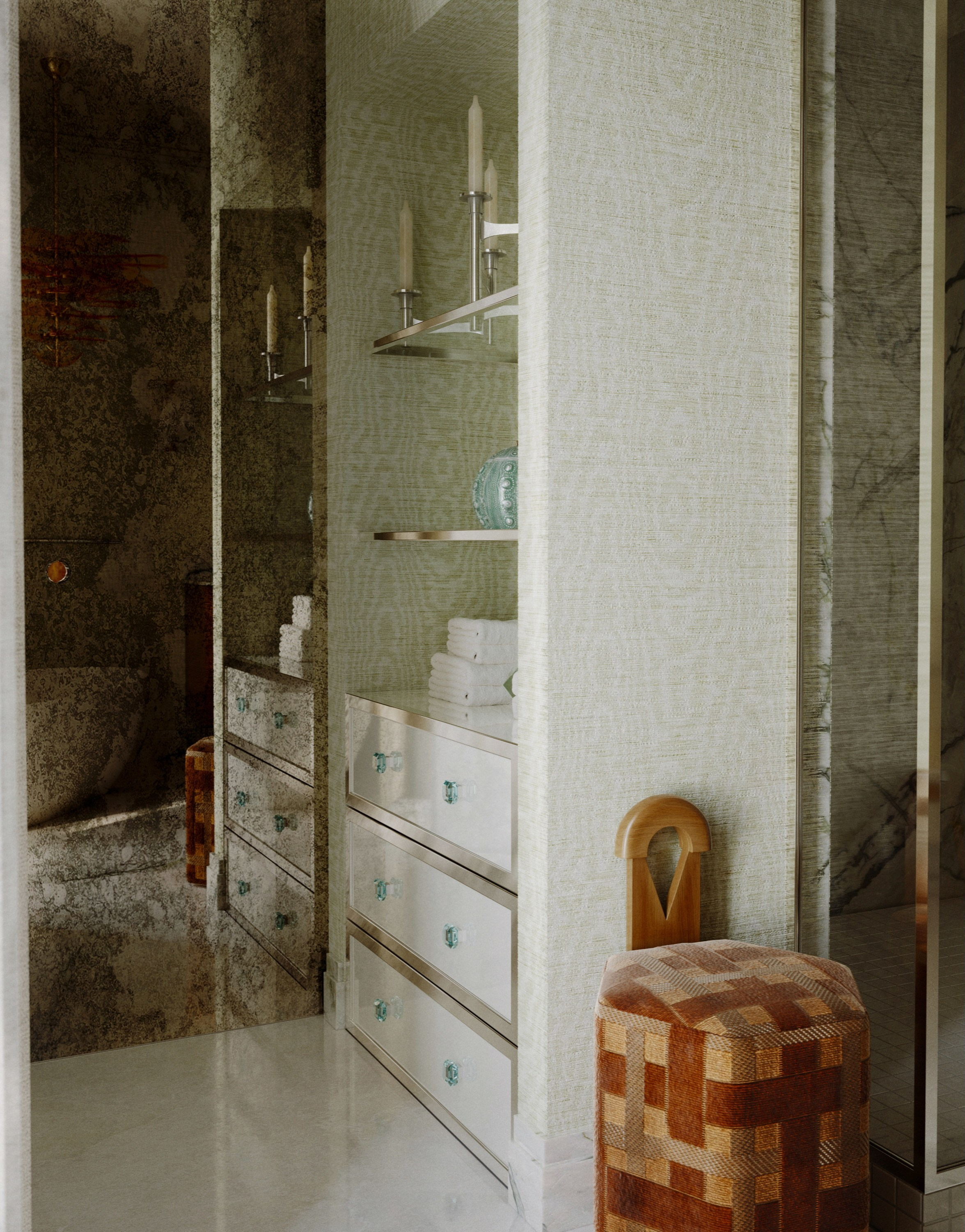 Ванная комната «Морская волна». 3D визуализация дизайна интерьера. 3D interior design visualizer