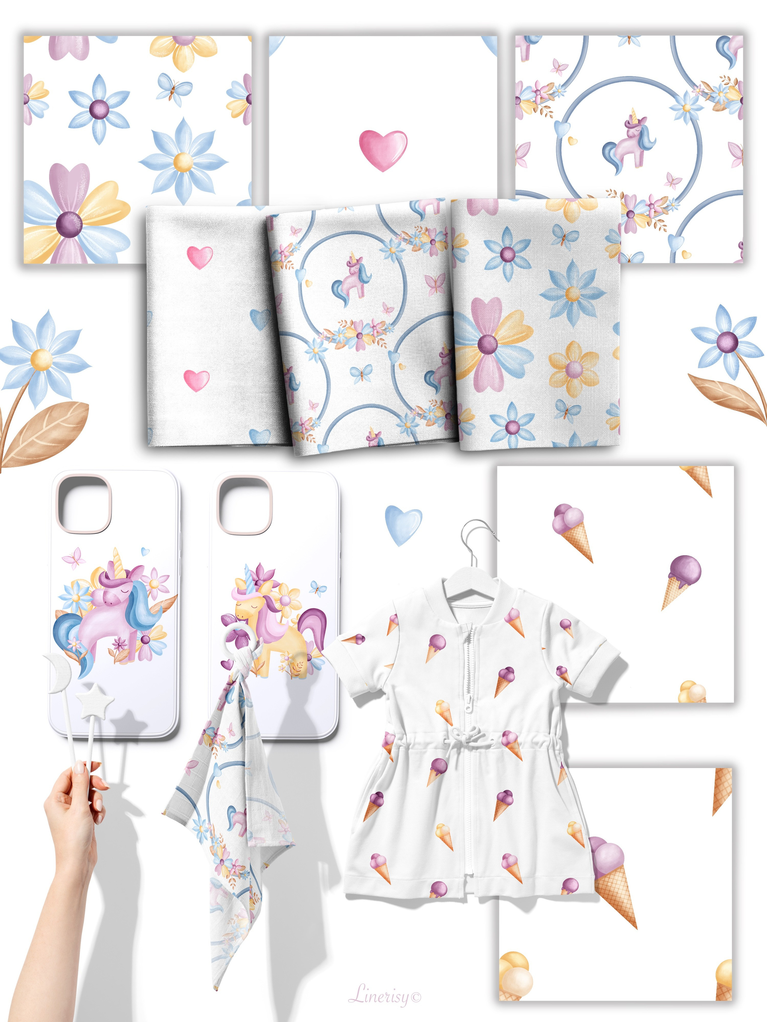 Коллекция «Весна» — графические элементы, иллюстрации, бесшовные паттерны, рамки и бордюры. Художник-иллюстратор Евгения Бекренёва