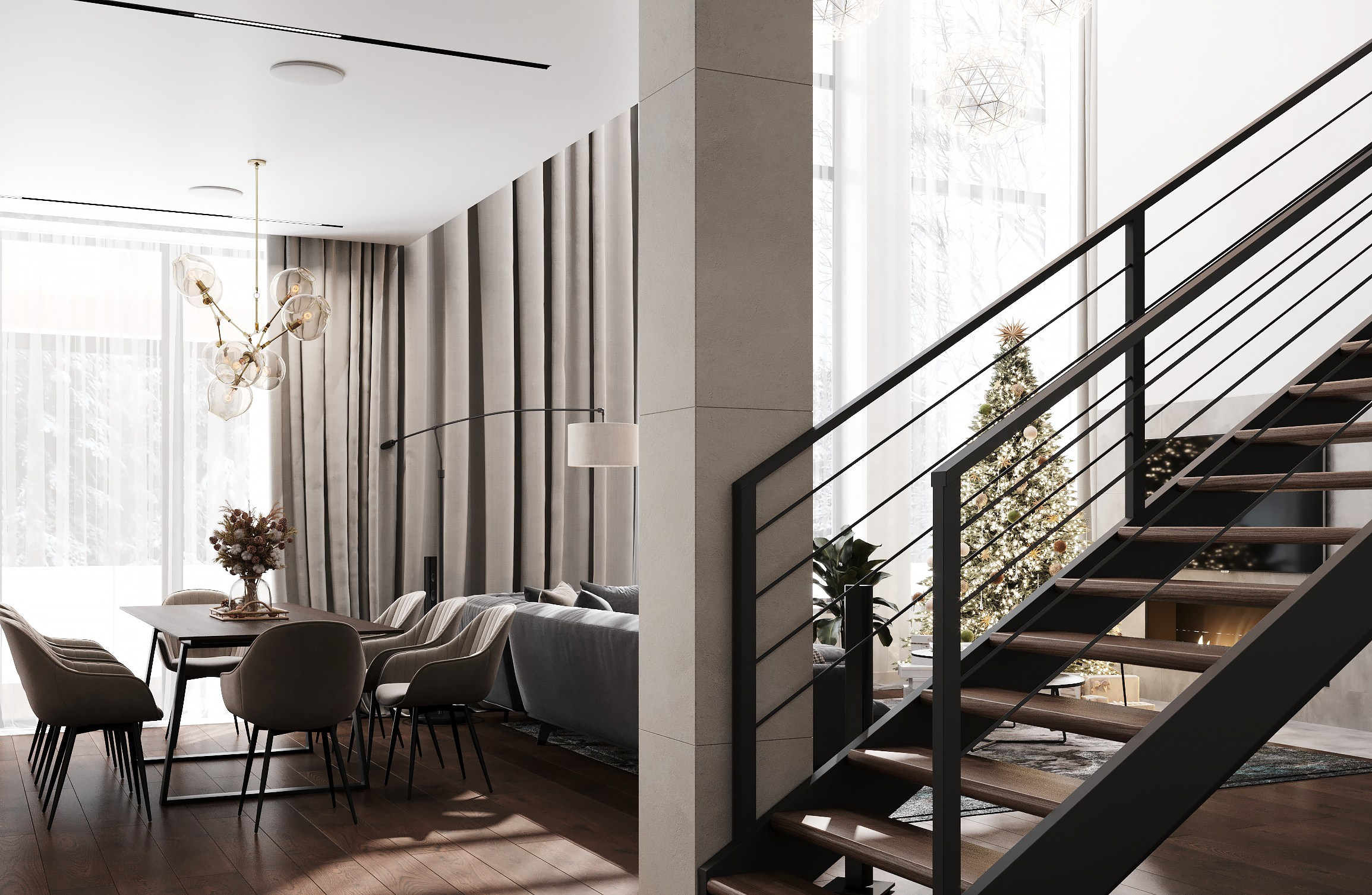 Кухня-гостиная и спальня 98 m². Заказать 3d визуализацию интерьеров — Дарья Веденёва