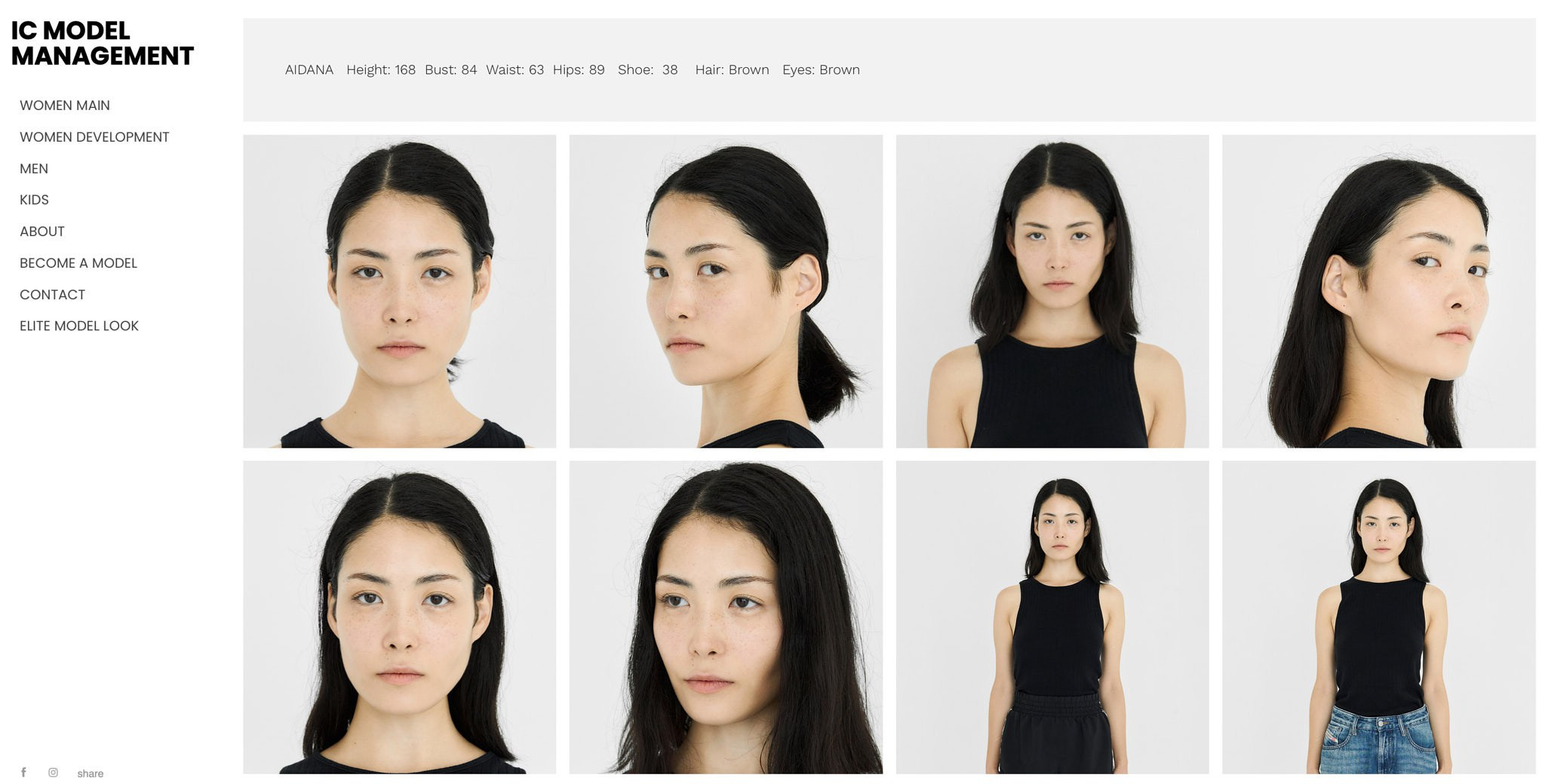 Portfolio shoot for model Aidana featured on IC Model Management online 