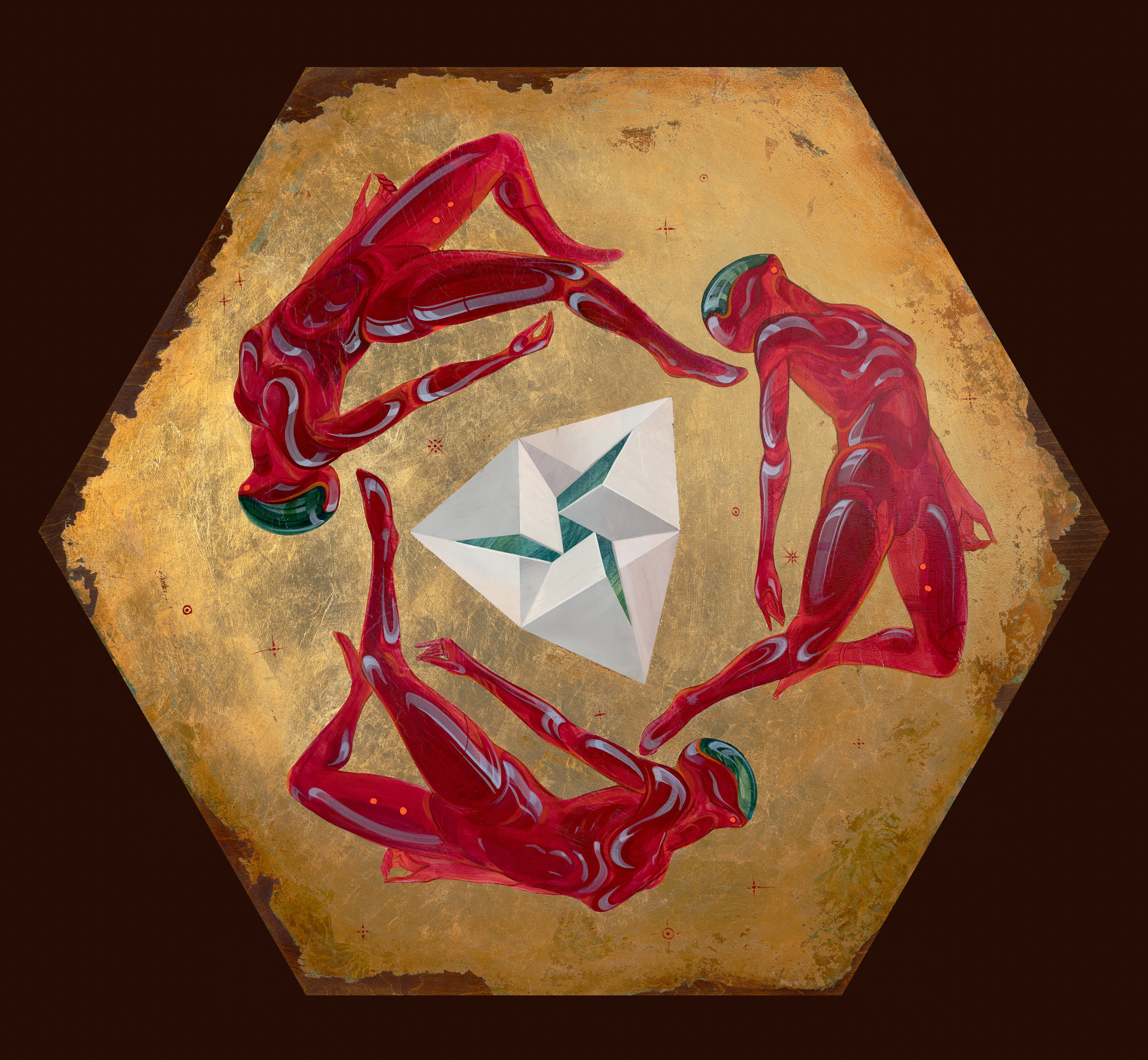 «Блаженство» - художник Антон Фролов (дерево, темпера, поталь, диаметр 120 см, 2025)